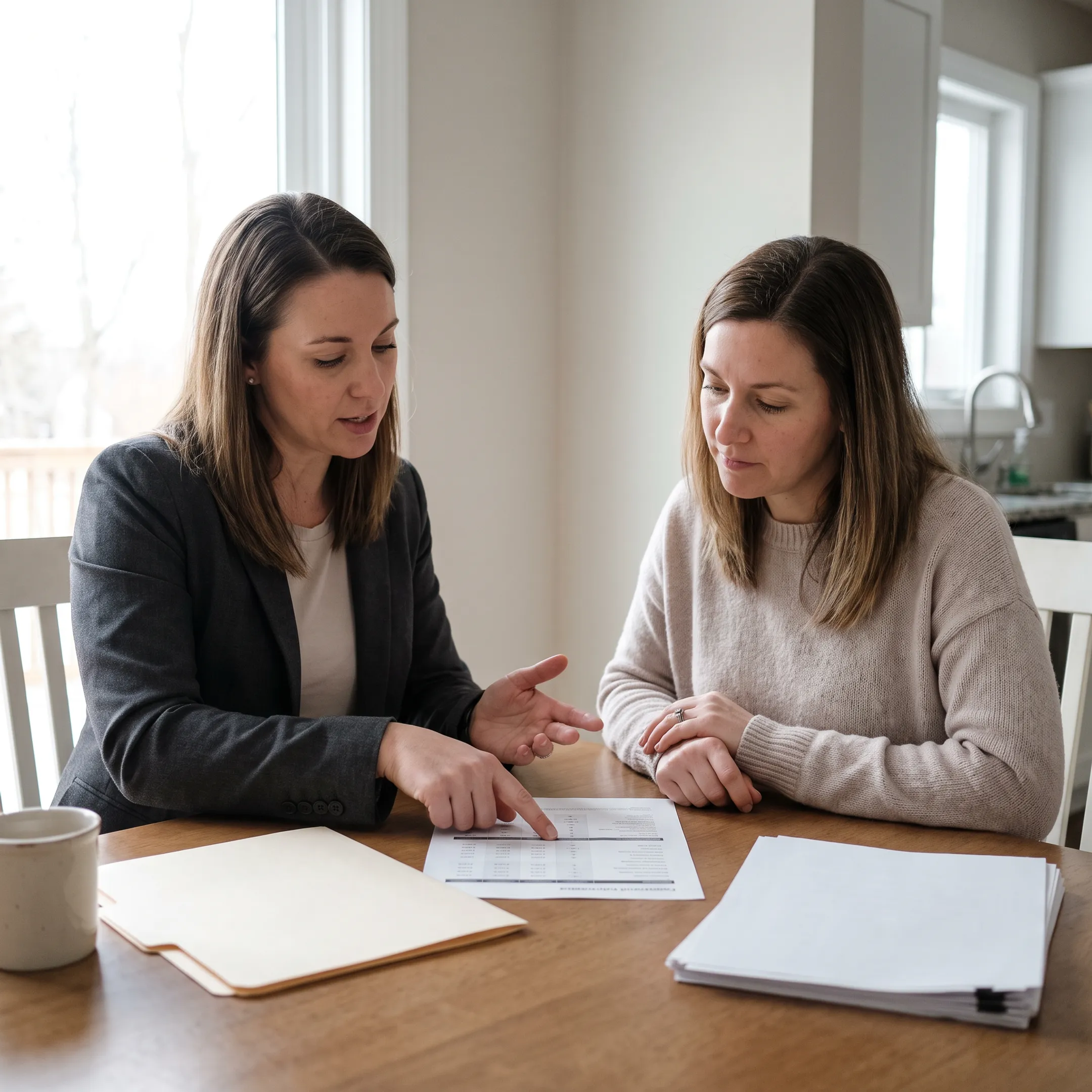Real estate advisor comparing cash offer options with a homeowner