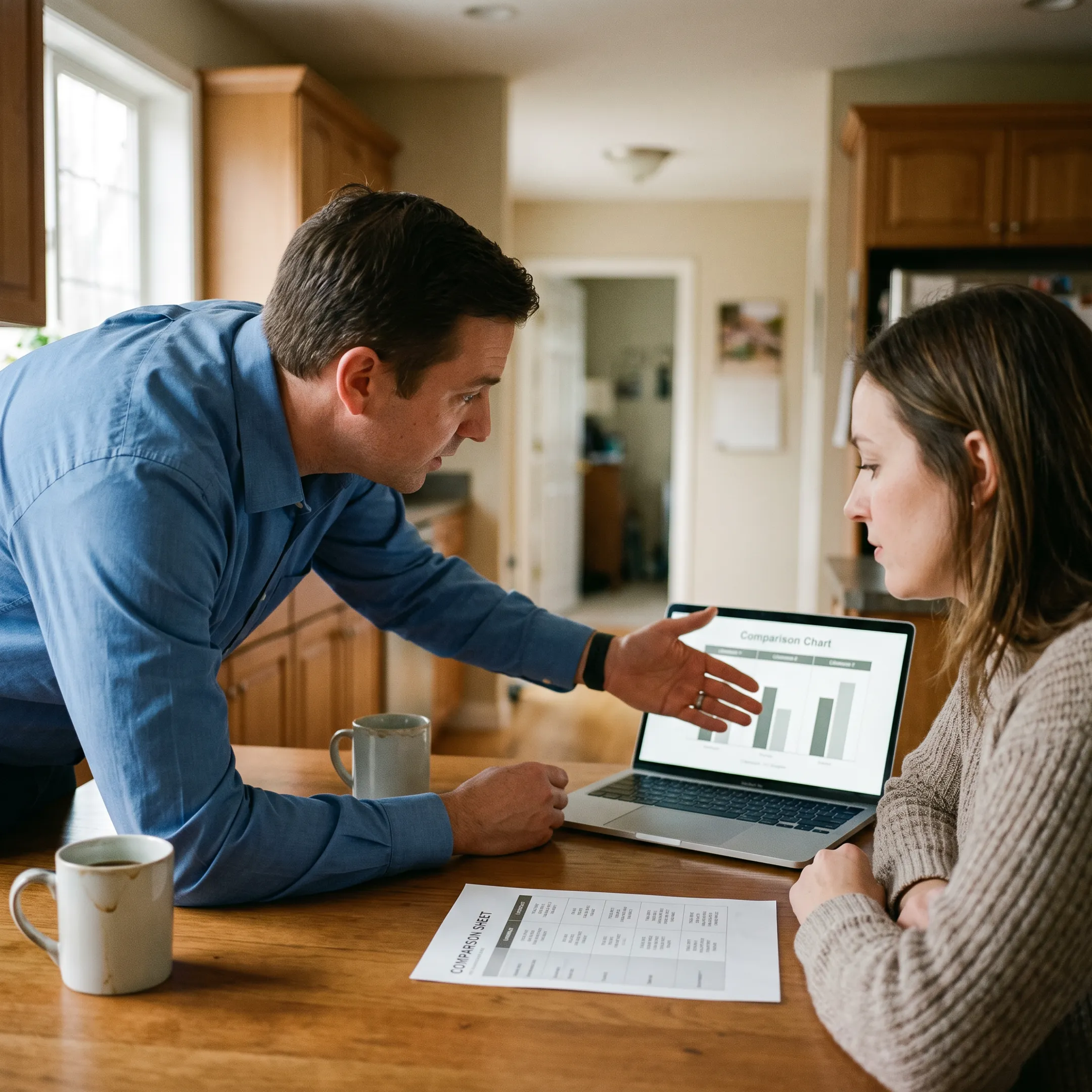 Advisor explaining online home-selling options to a homeowner
