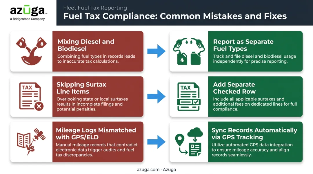 Three common IFTA reporting mistakes and their corresponding fixes compared
