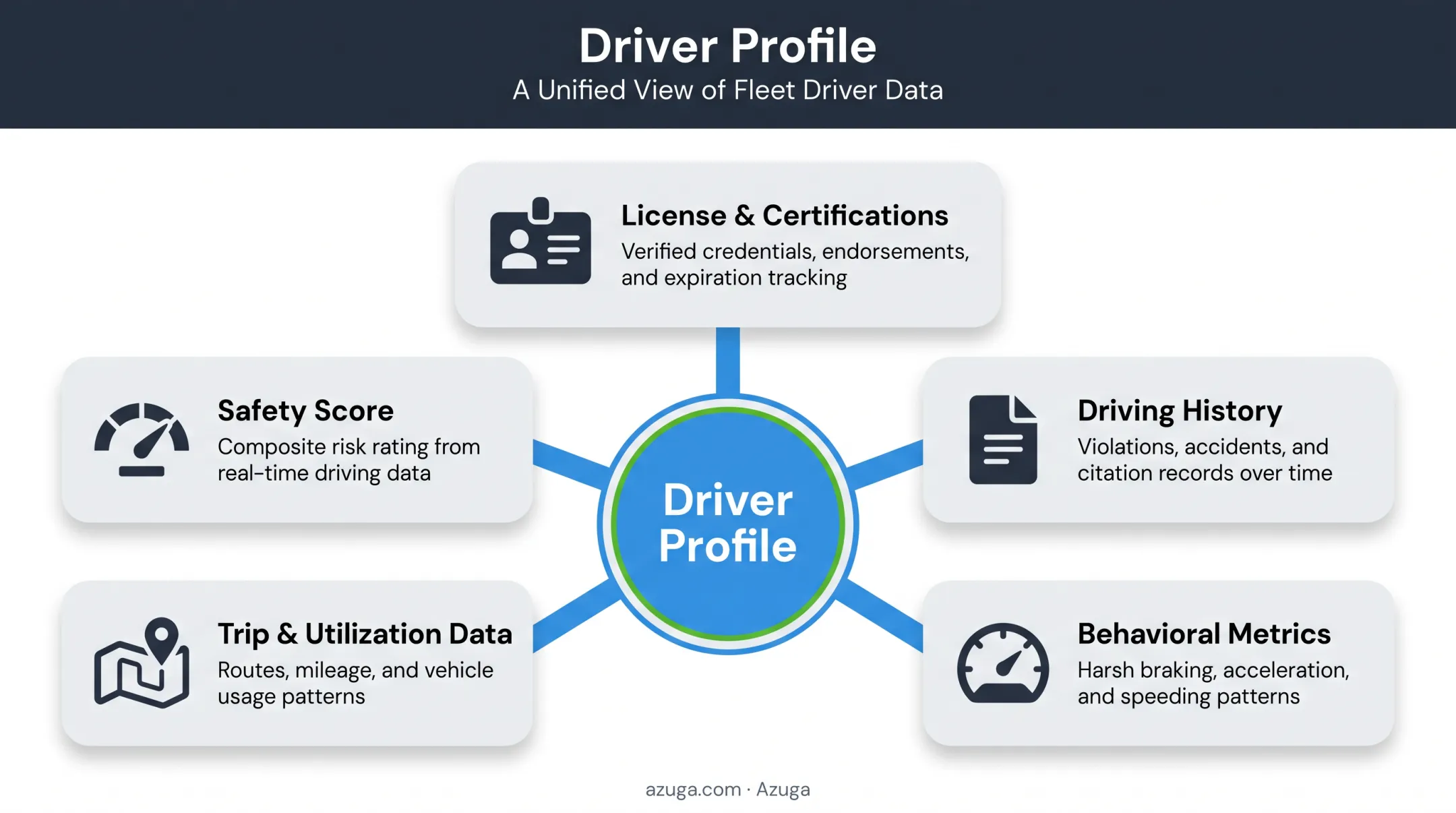 Driver profile key components including license history and telematics data