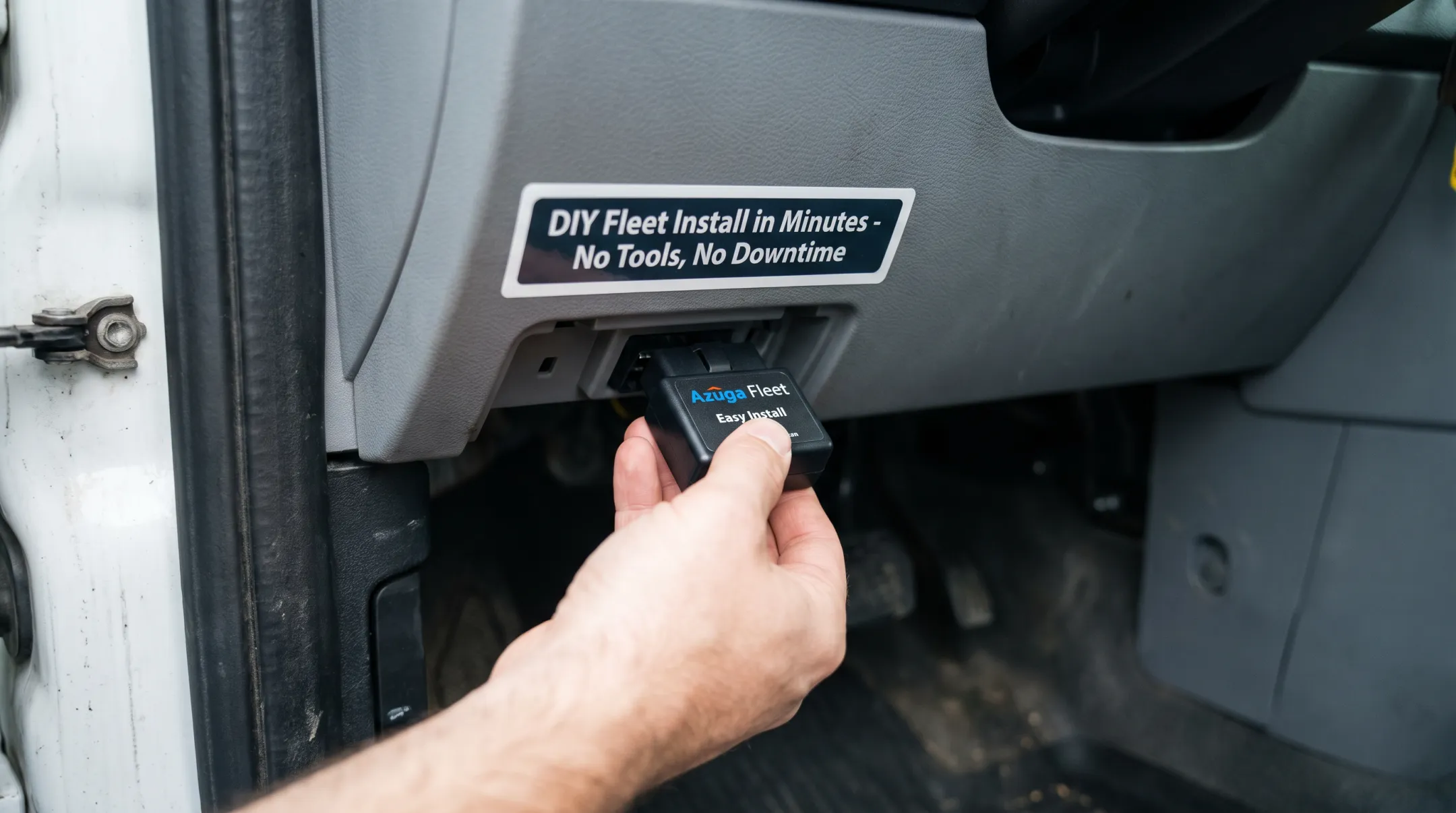 Azuga OBD-II self-install GPS tracking device plugged into vehicle