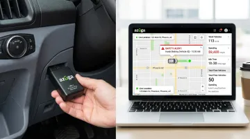 Azuga OBD-II fleet tracking device and dashboard interface