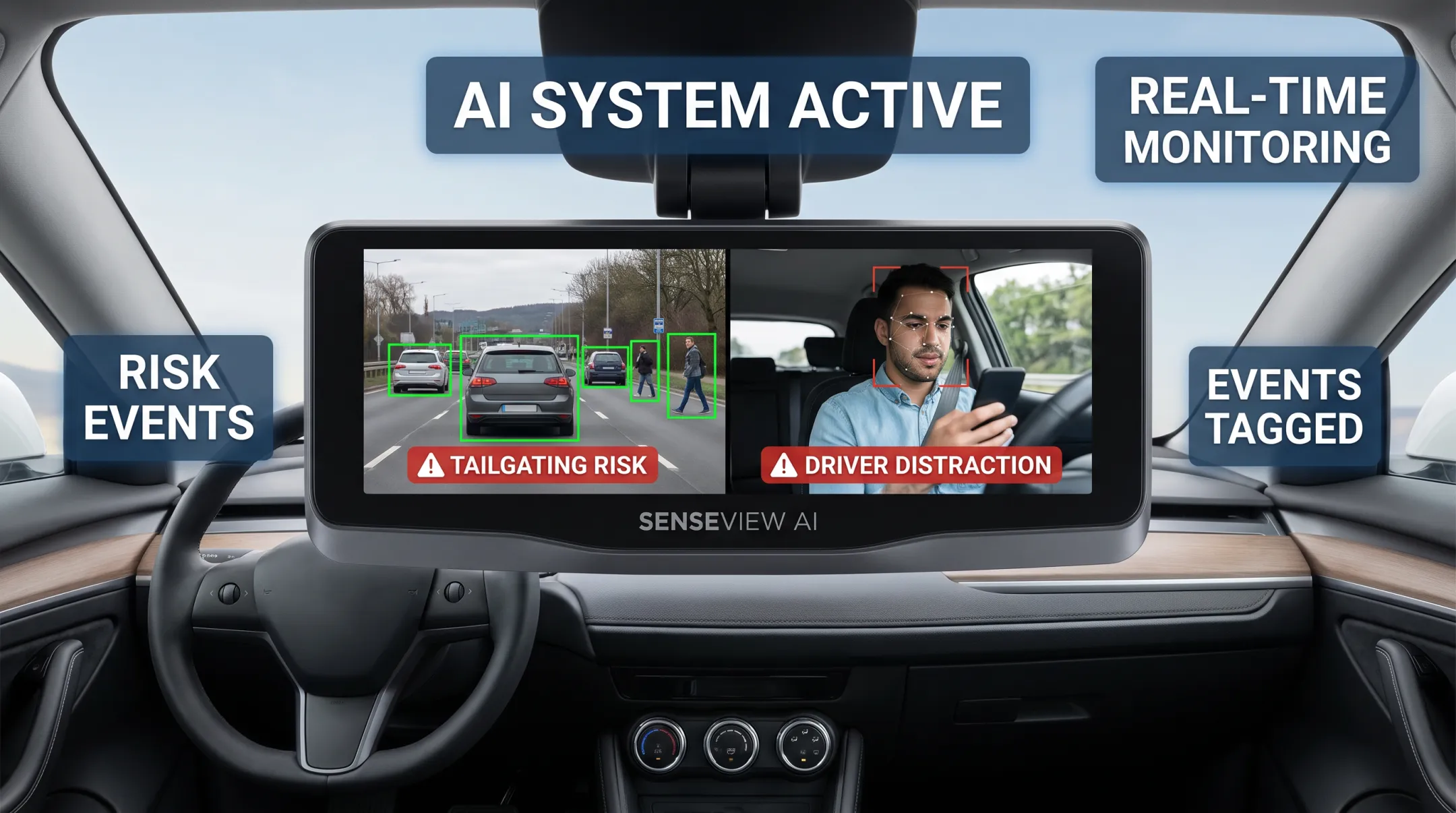 Fleet dashcam AI system capturing driver-facing safety footage