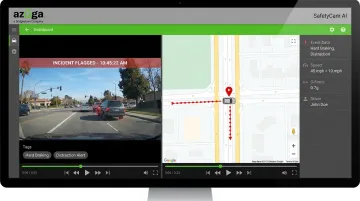 Azuga SafetyCam AI dashcam footage paired with GPS location data