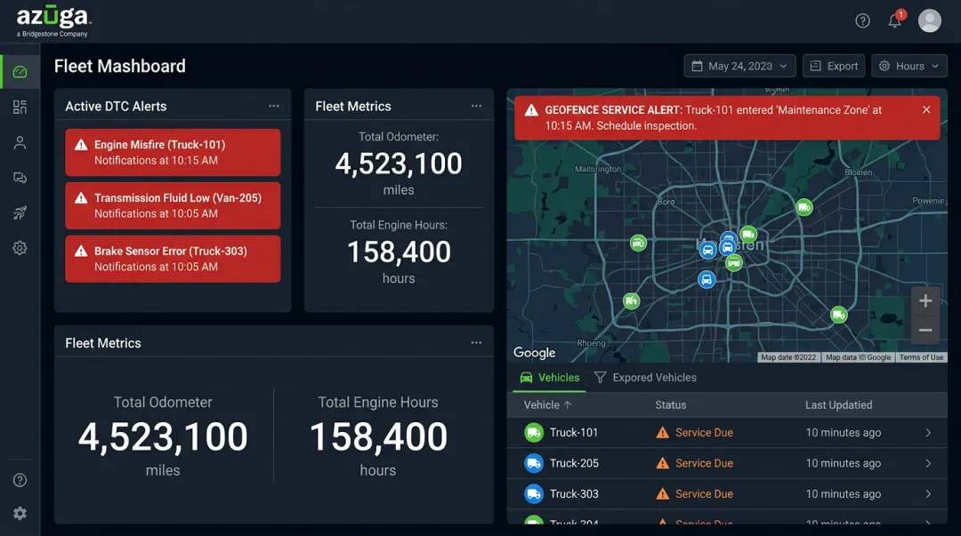Fleet manager dashboard displaying real-time DTC alerts and vehicle diagnostics