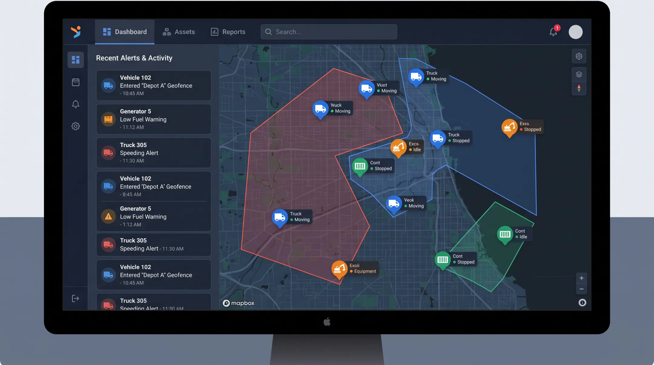Fleet management dashboard showing real-time asset location and alerts
