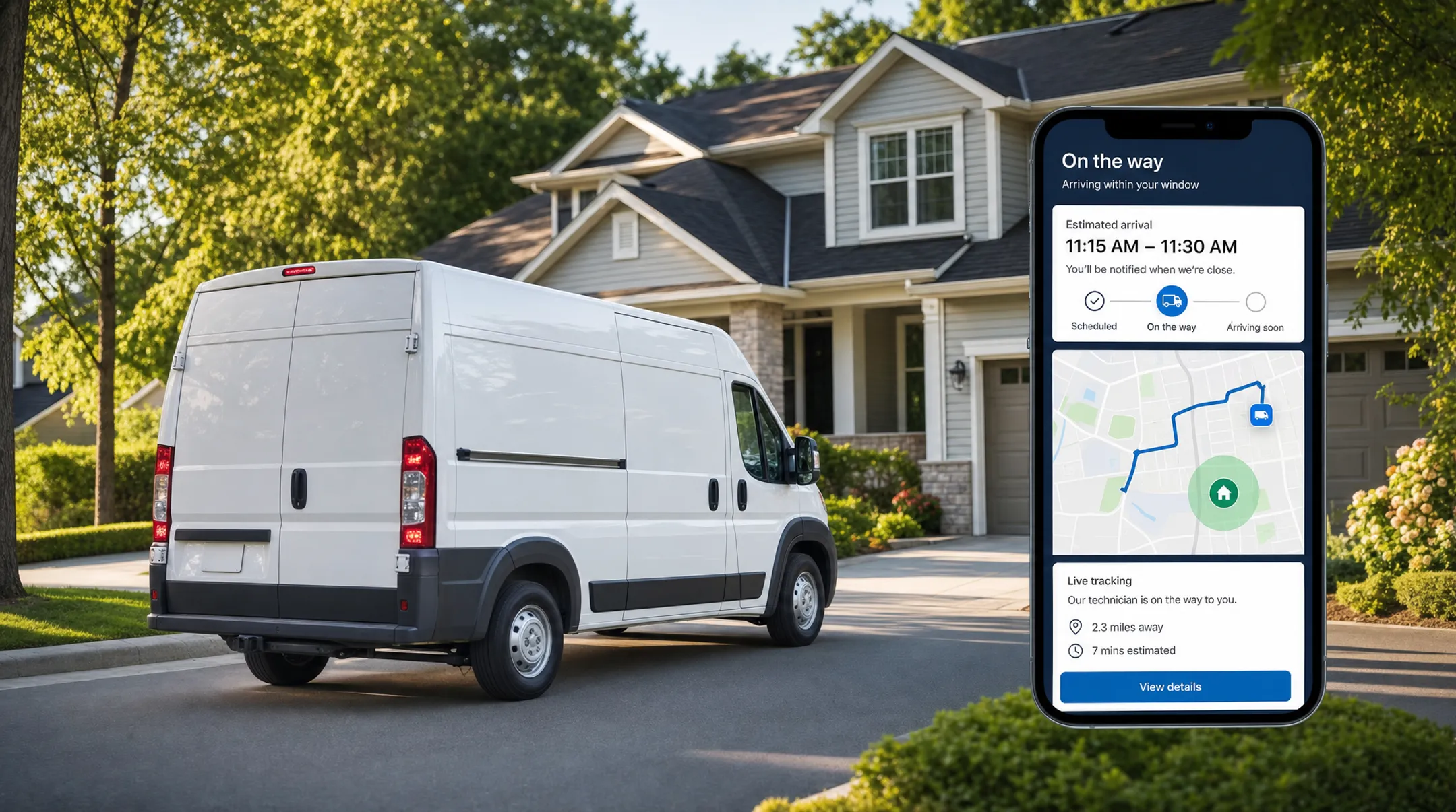 service technician van using GPS tracking for accurate customer ETAs