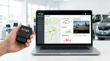Azuga SafetyCam OBD-II device and fleet dashboard interface