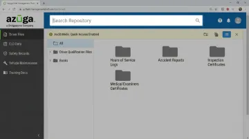 Azuga digital dashboard centralizing driver files and compliance records screenshot