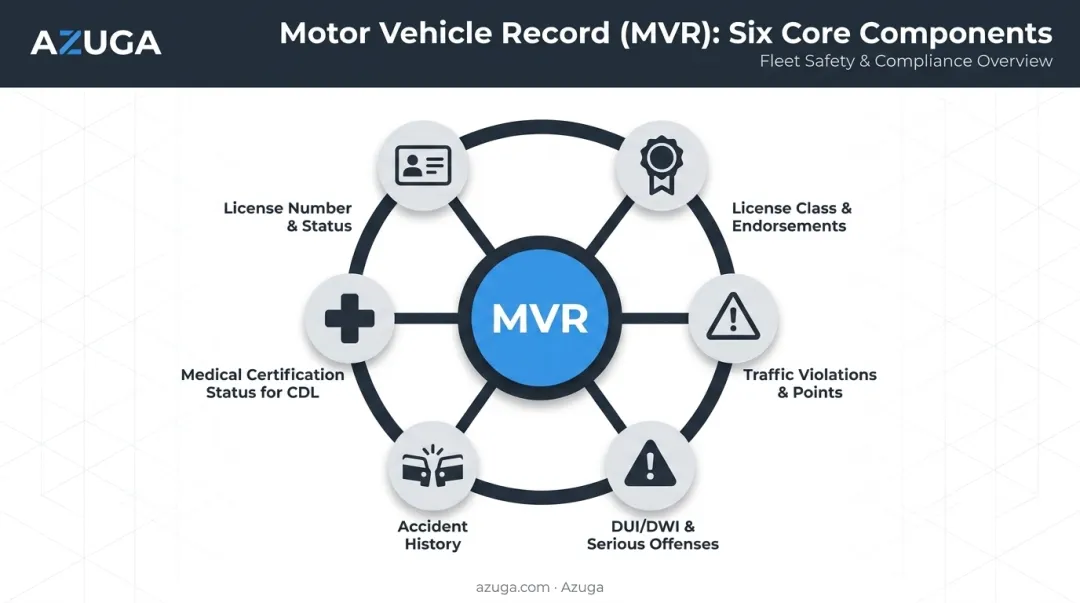 Six core components included in a standard motor vehicle record report