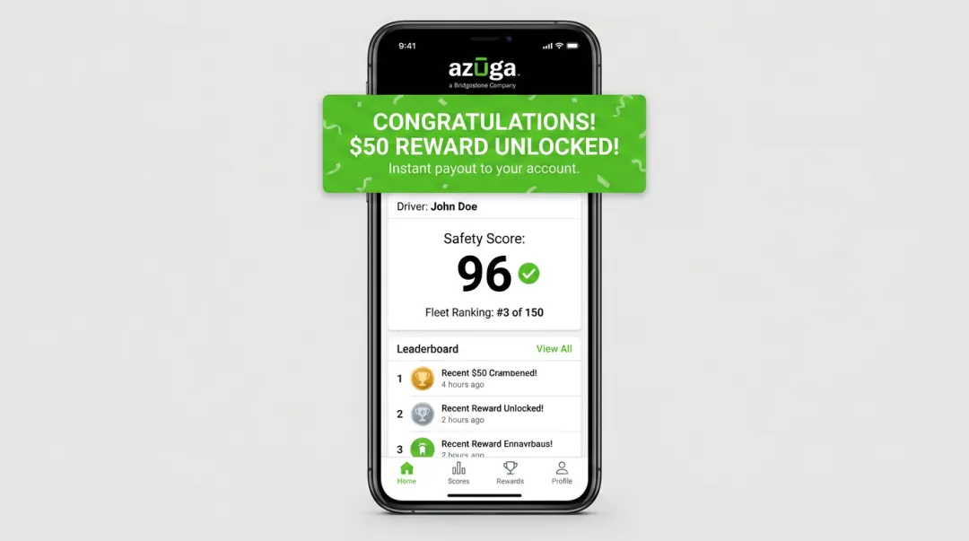Azuga Social Telematics feature delivering driver rewards via mobile app