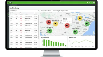 Azuga fleet tracking dashboard displaying vehicle idle time monitoring report