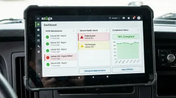 Fleet manager viewing electronic DVIR submissions on Azuga compliance dashboard