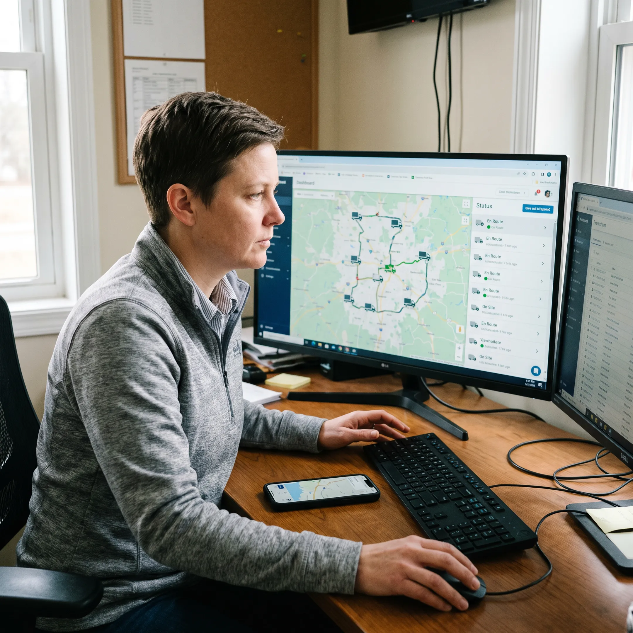 Fleet manager viewing transportation assets on a live map