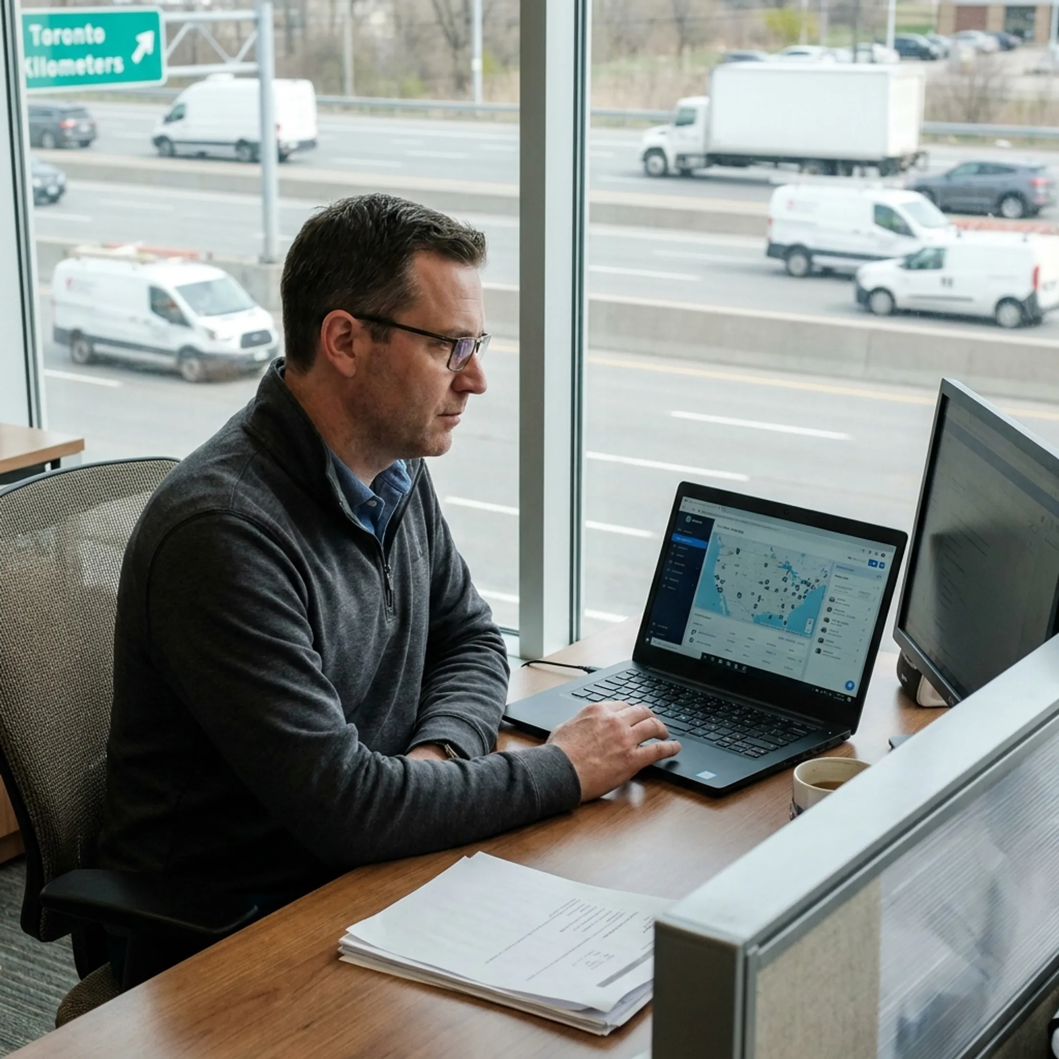 Fleet manager reviewing live vehicle locations