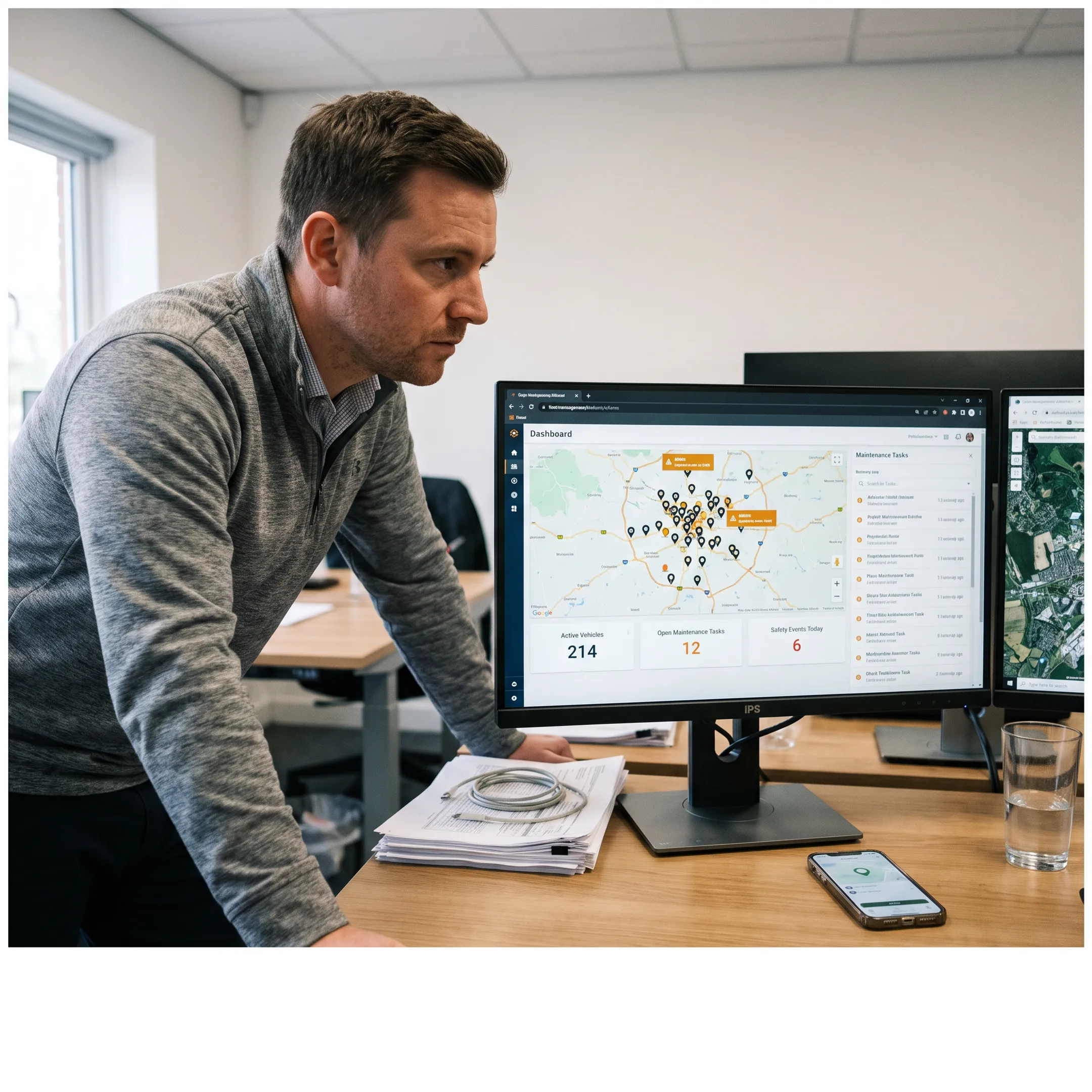 Fleet software dashboard with vehicle data