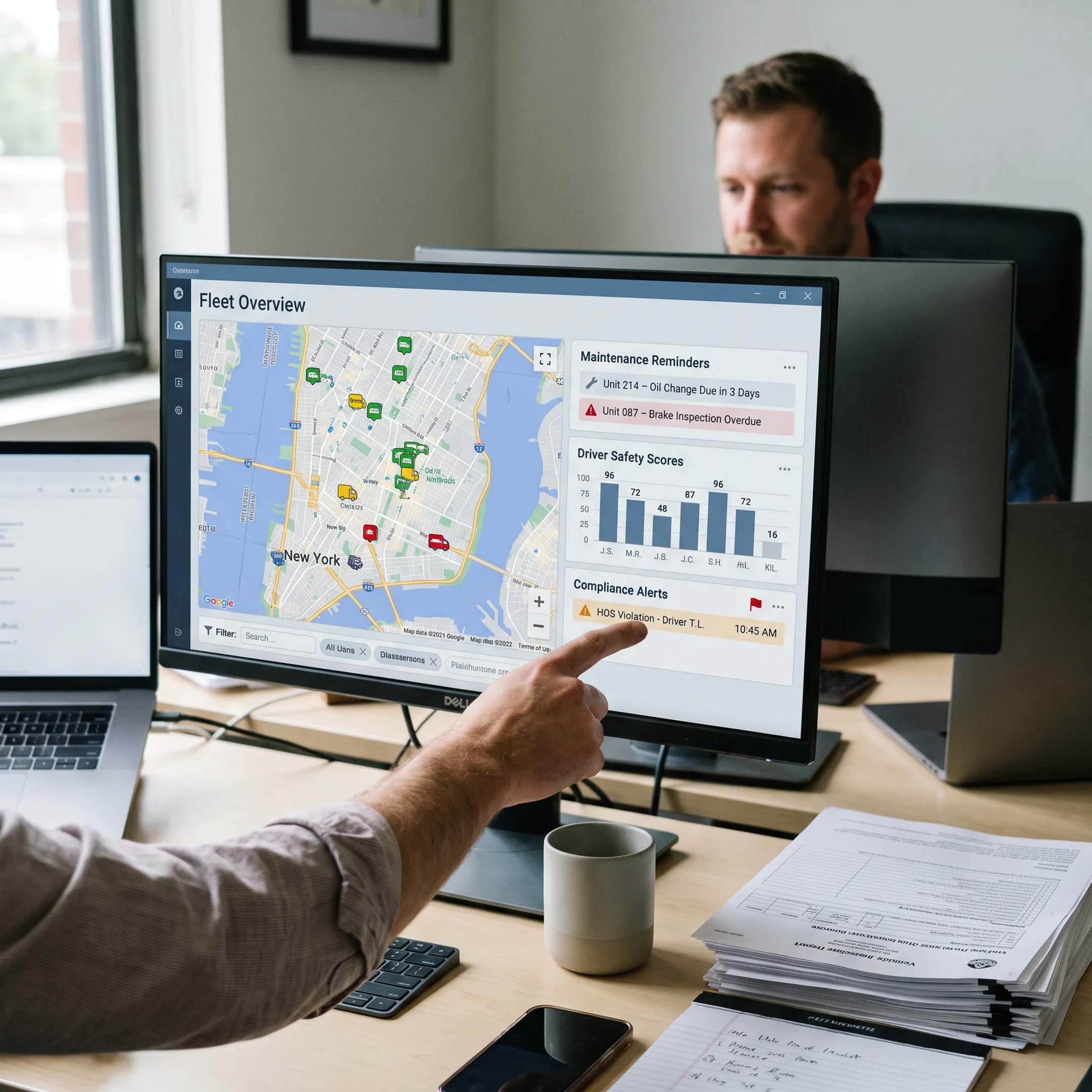 Fleet software showing compliance and maintenance alerts