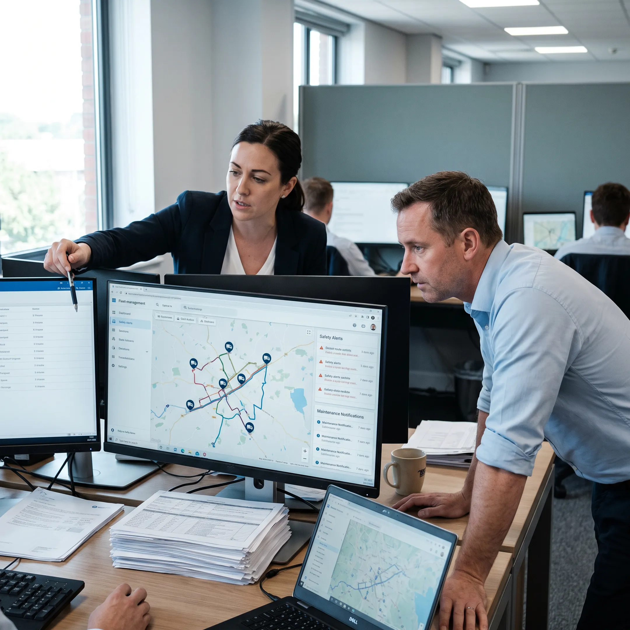 Fleet operations team using GPS tracking dashboard