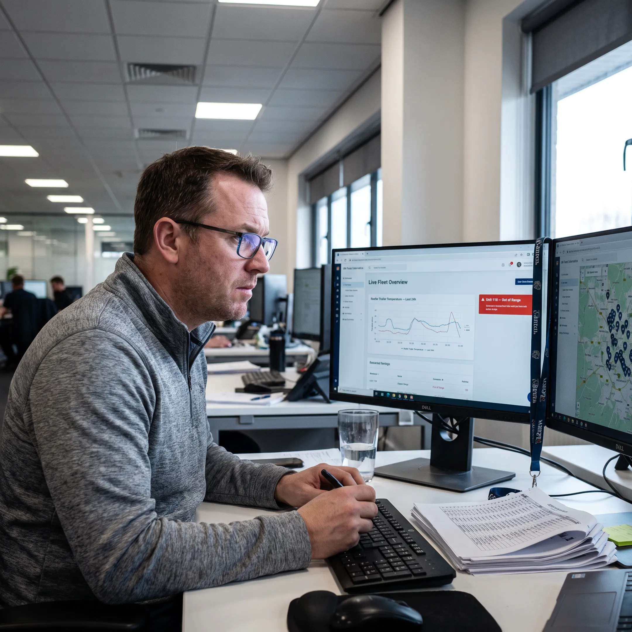 Fleet manager reviewing temperature sensor data