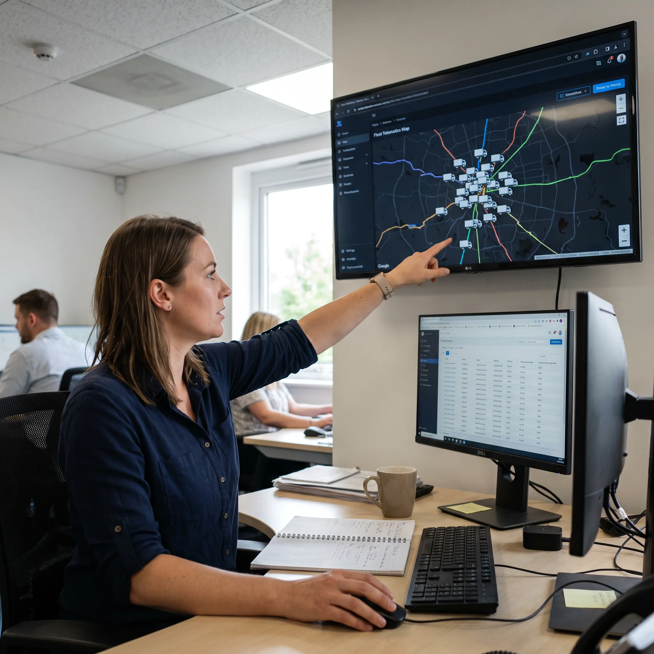 Dispatcher reviewing live fleet routes on a digital map
