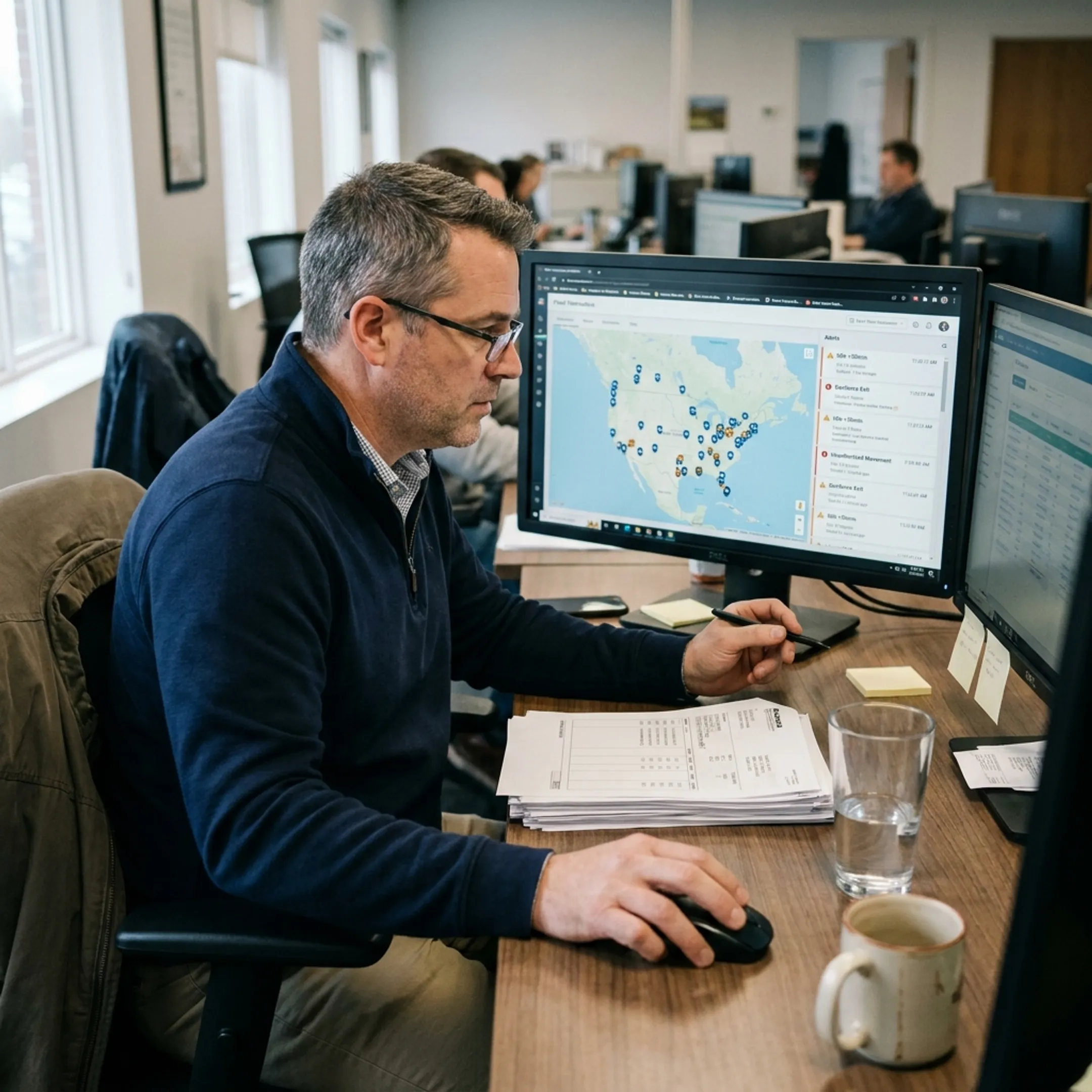 Fleet manager reviewing cargo asset locations