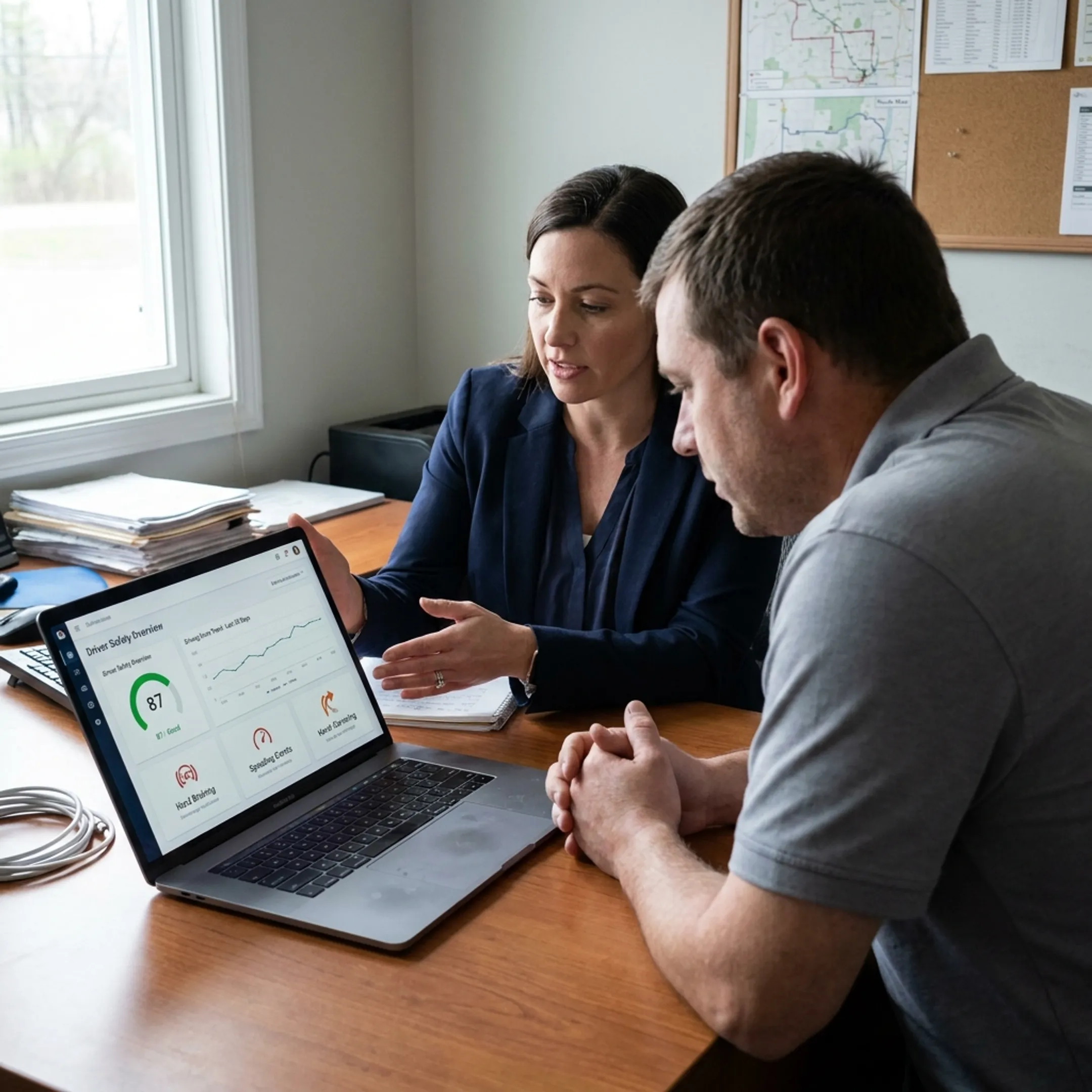 Driver receiving fleet safety coaching