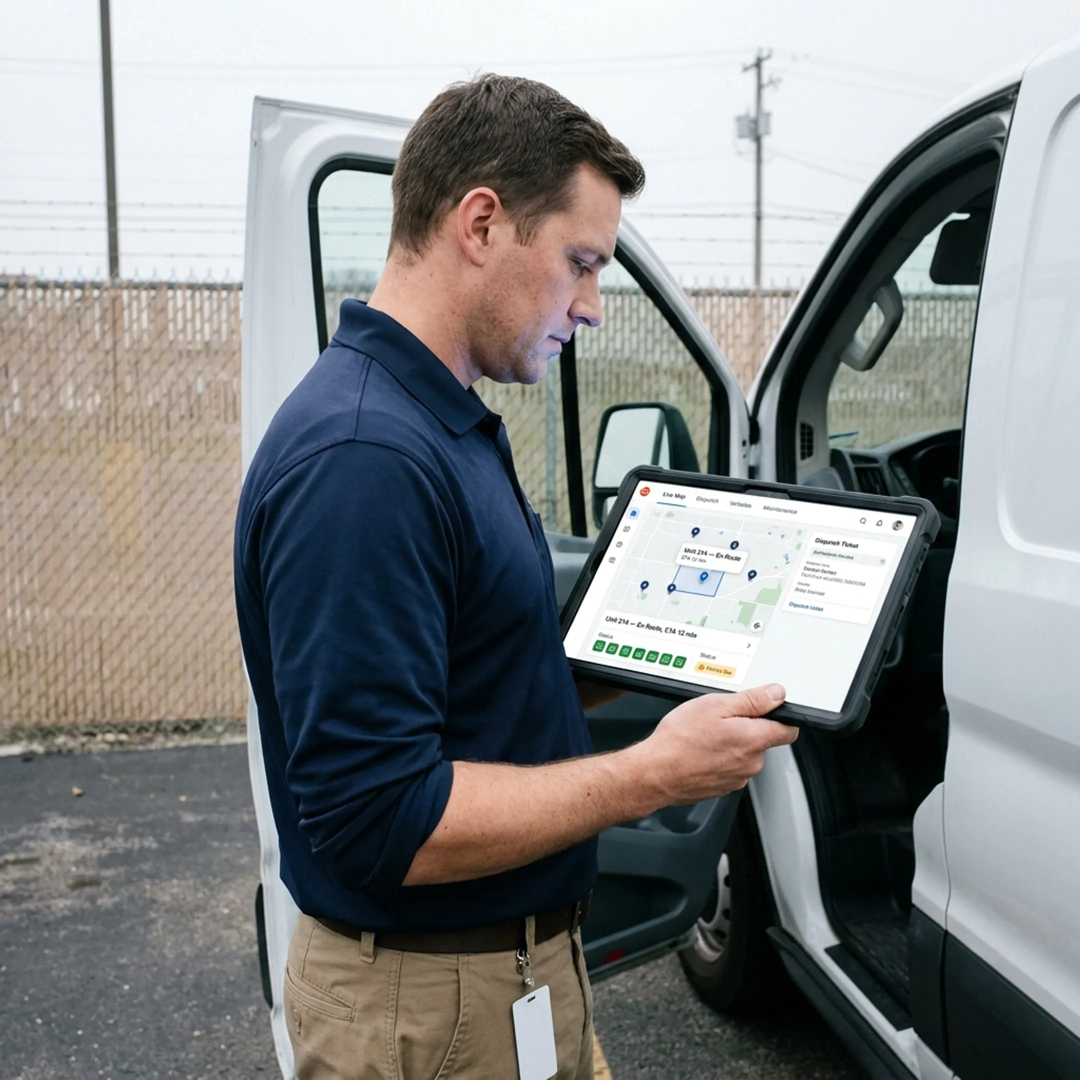 Driver using fleet management software