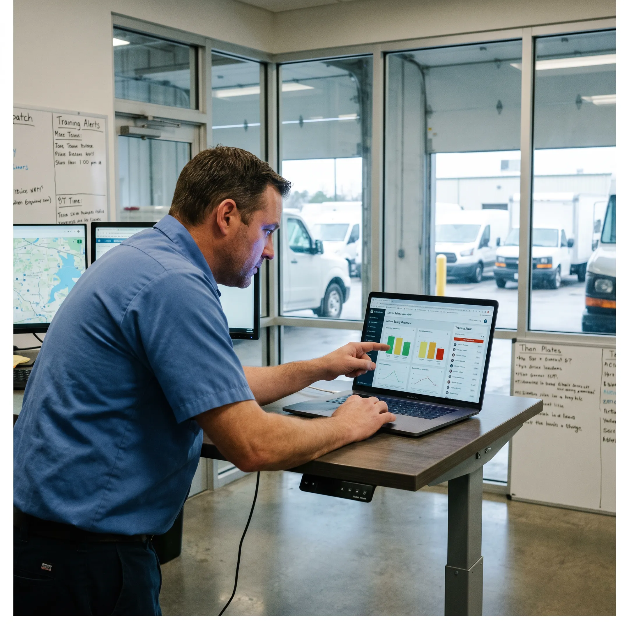 Fleet manager reviewing driver coaching data
