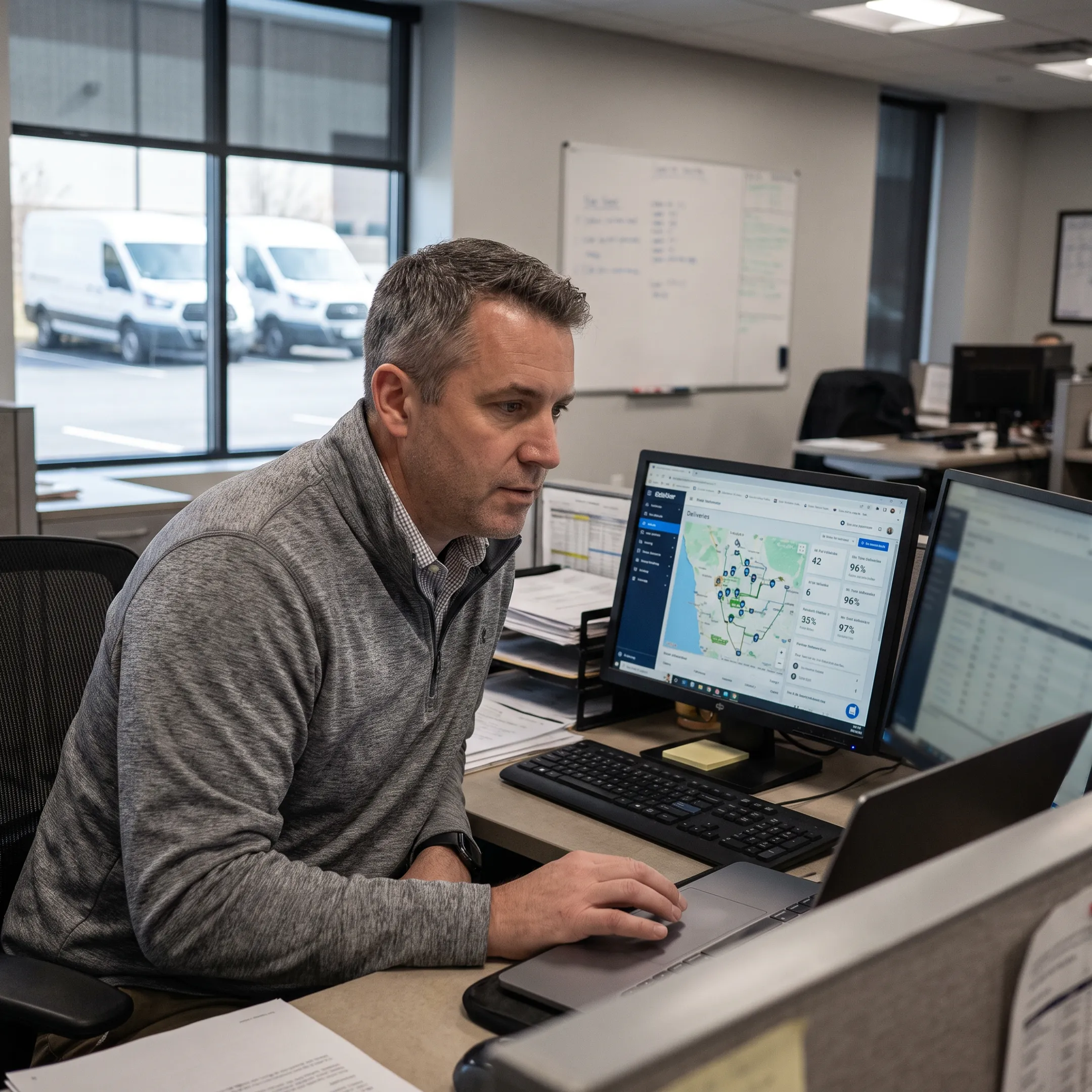 Fleet manager reviewing GPS tracking data