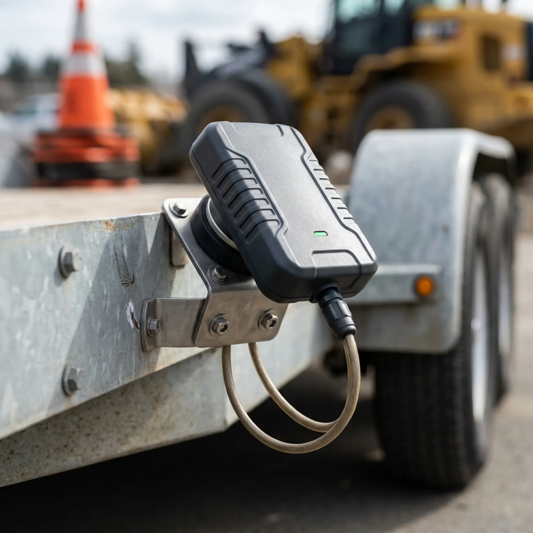 GPS tracker attached to a construction trailer