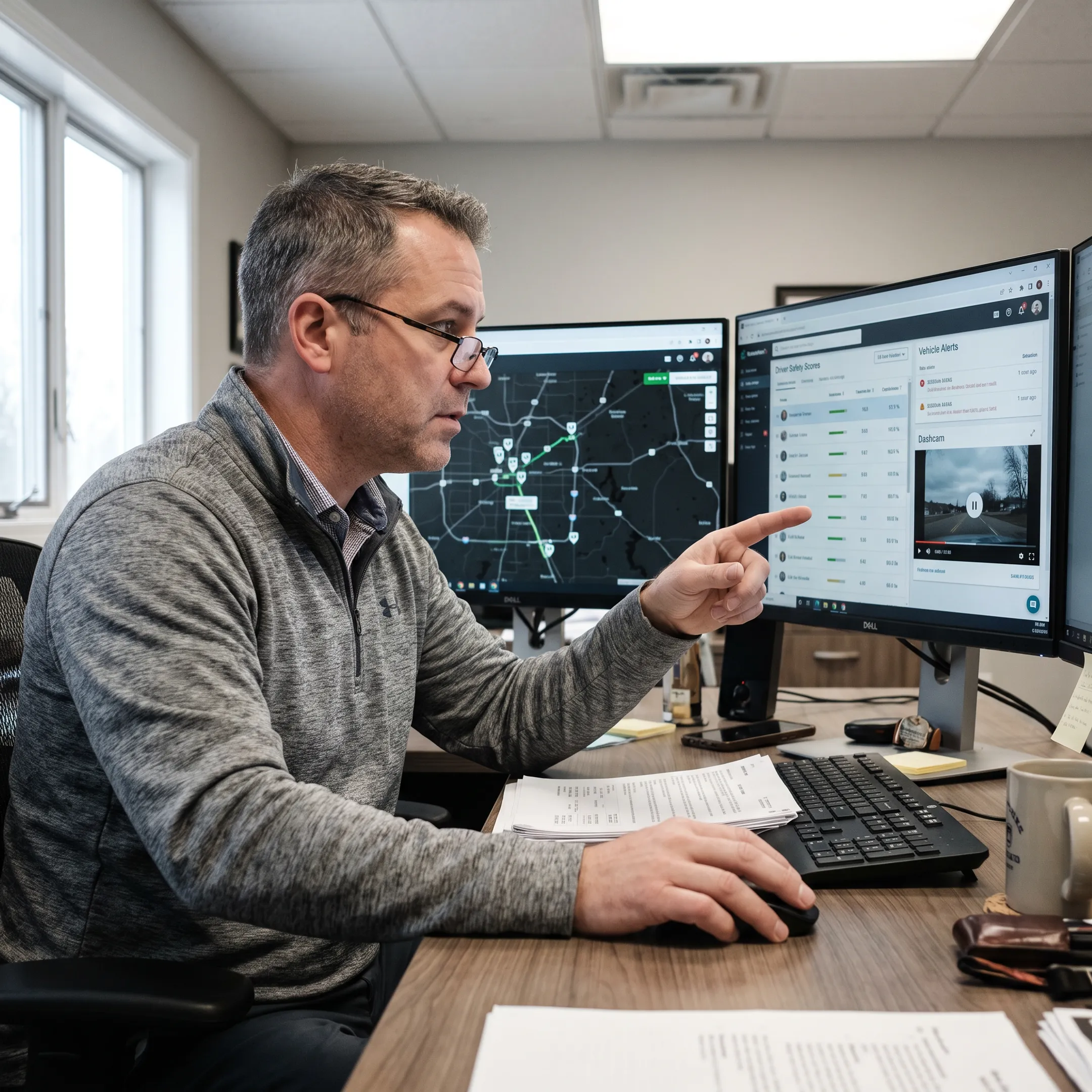 Fleet manager reviewing driver safety data