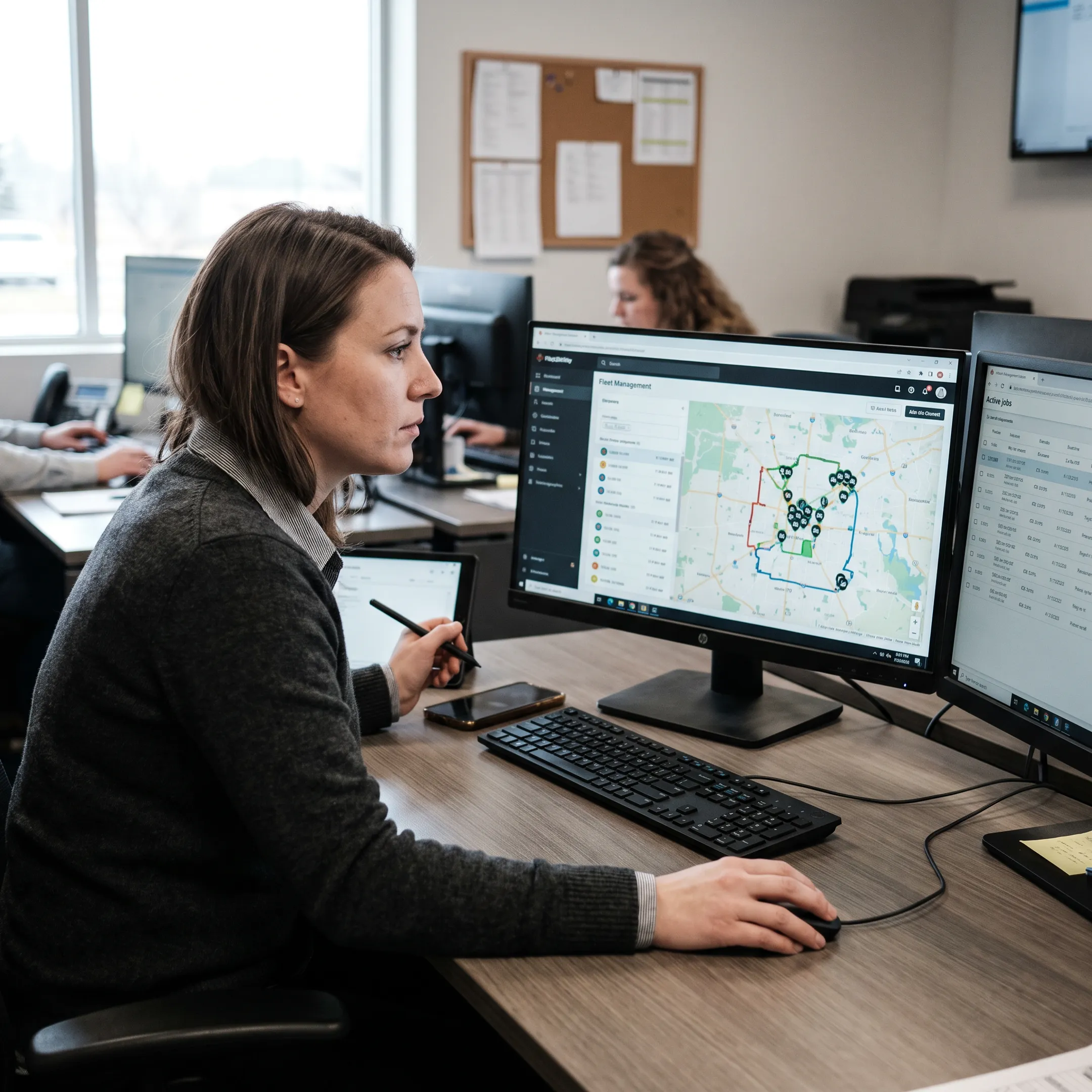 Dispatcher monitoring service vehicles on a live map