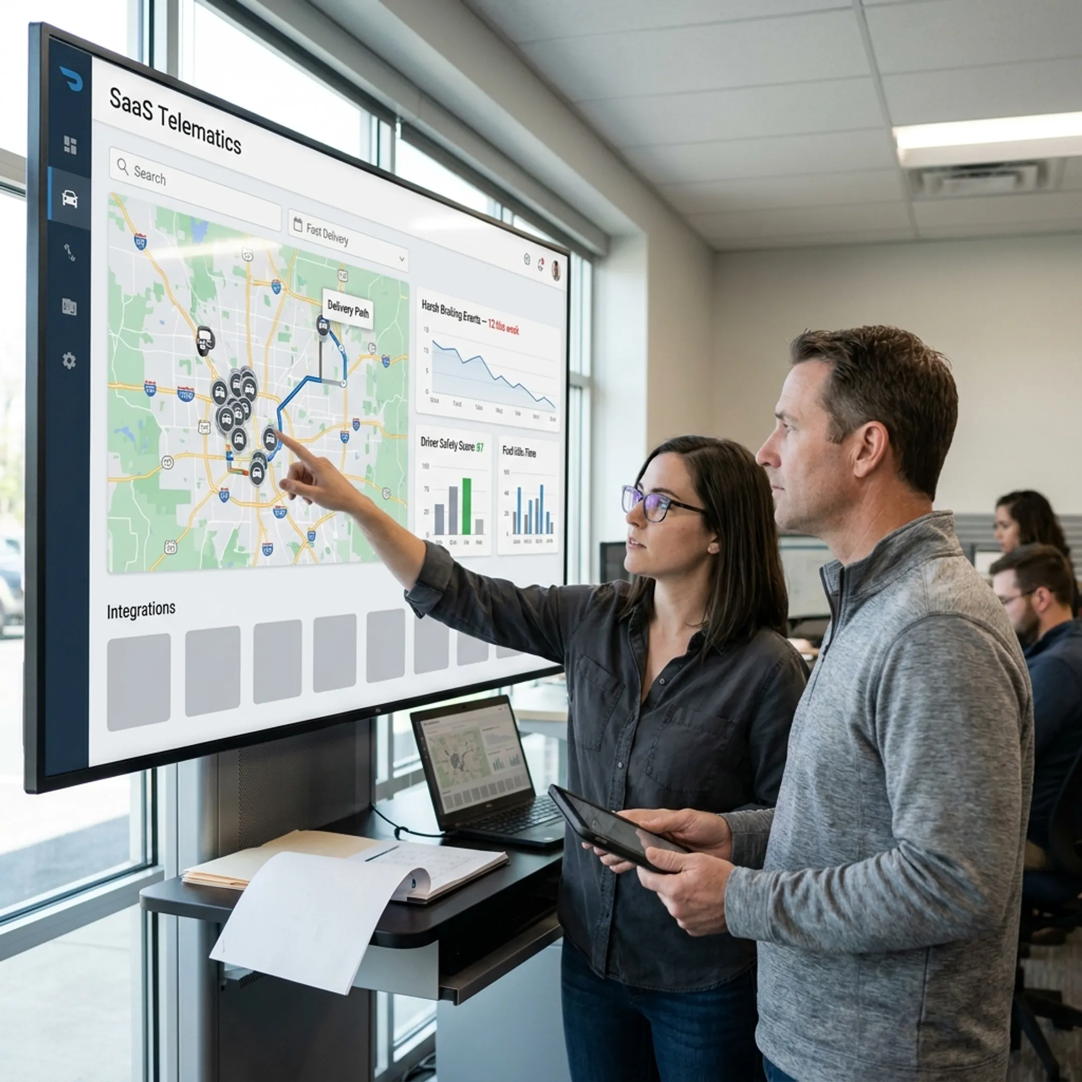 OEM telematics integration team reviewing fleet data