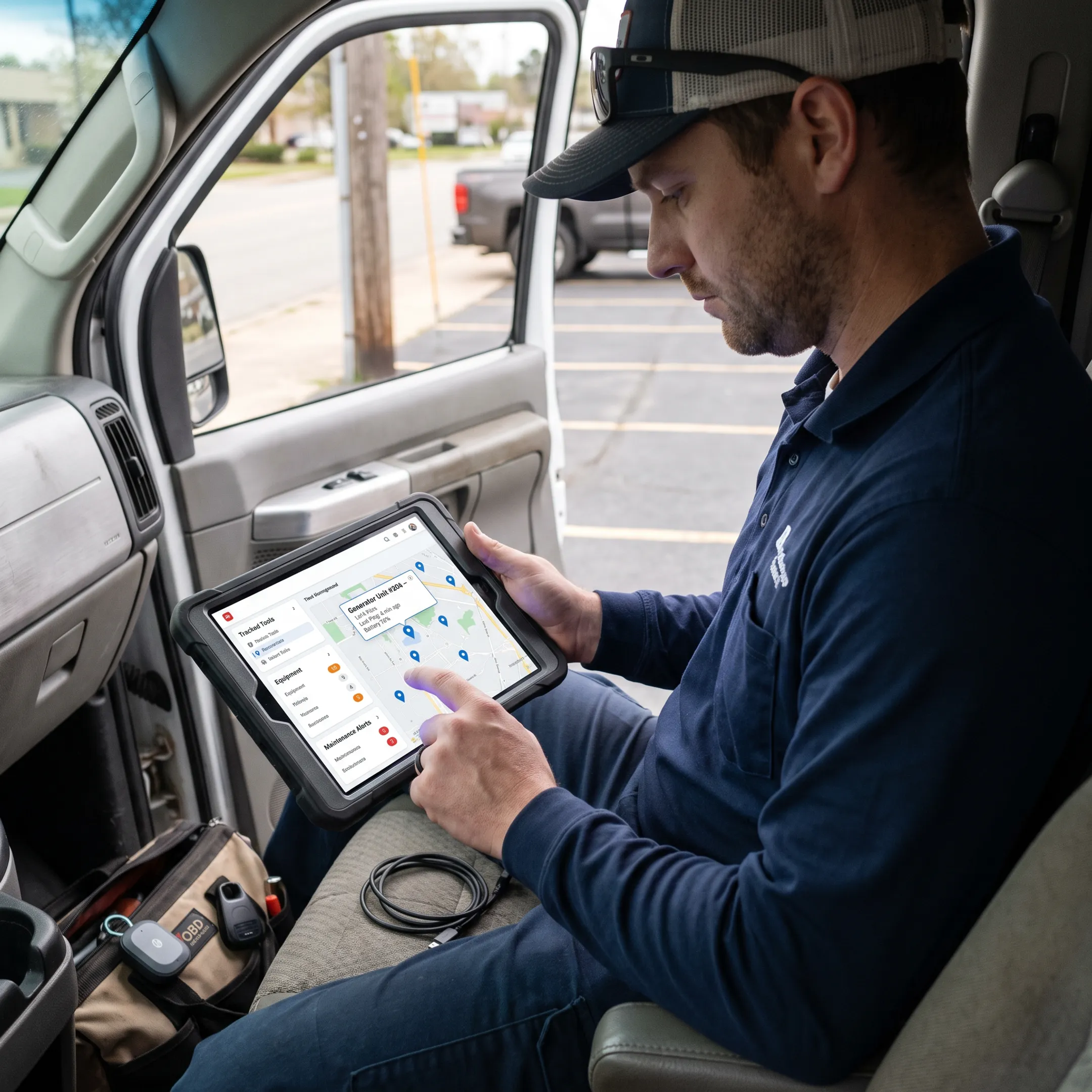 Technician reviewing equipment inventory on a tablet