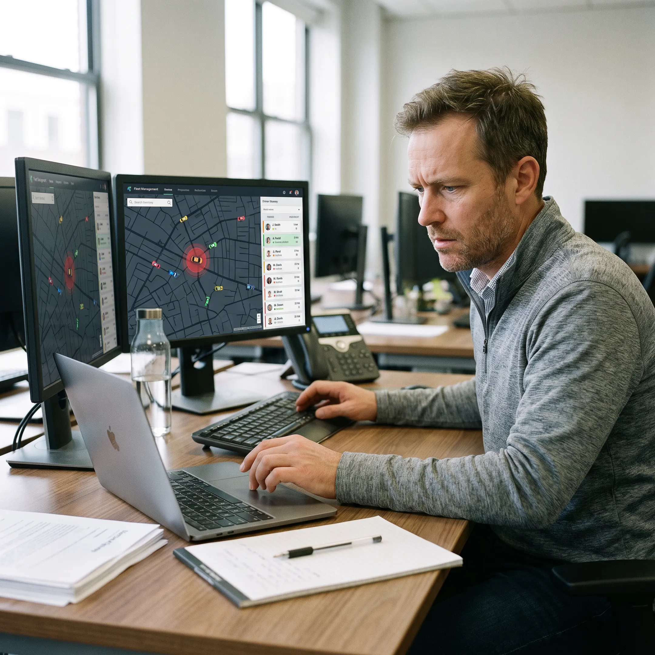 Fleet manager reviewing live driver tracking map