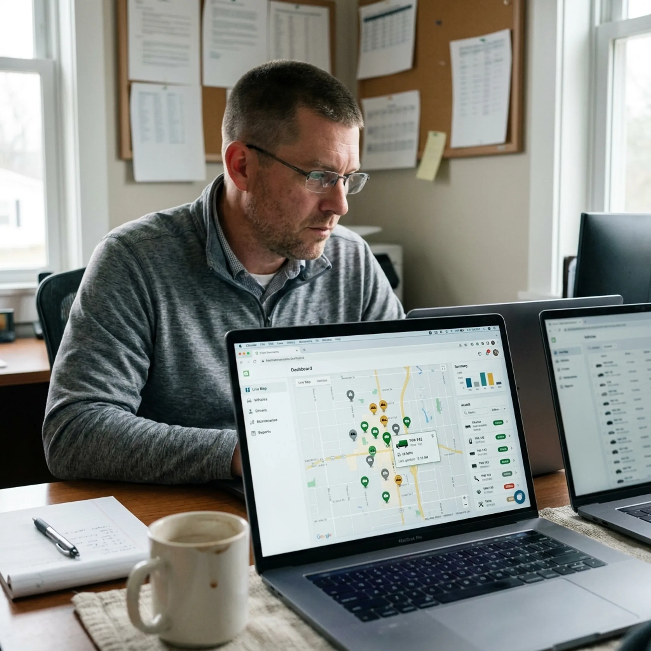 HVAC manager reviewing equipment locations on a laptop