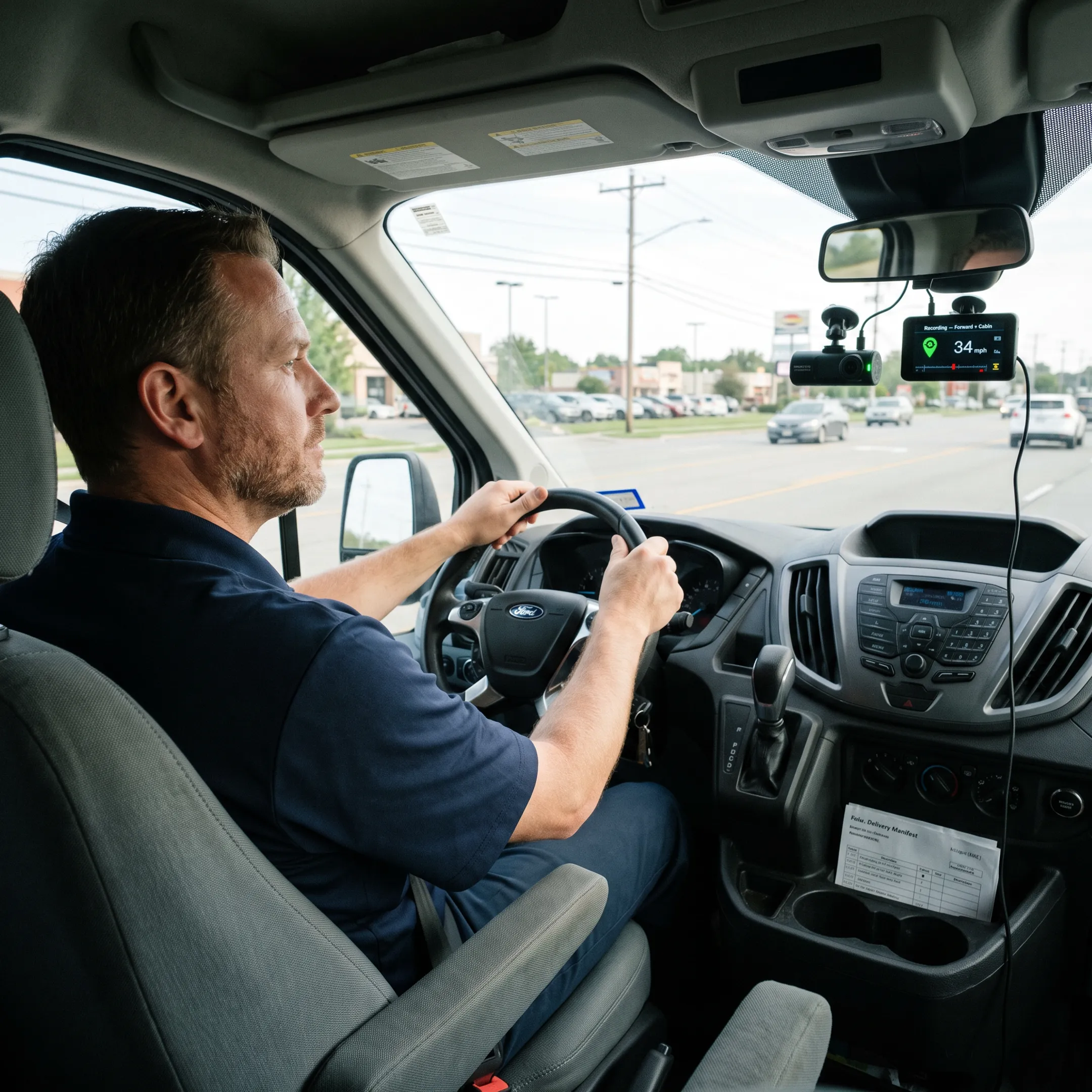 Fleet driver using a dual-facing dash cam