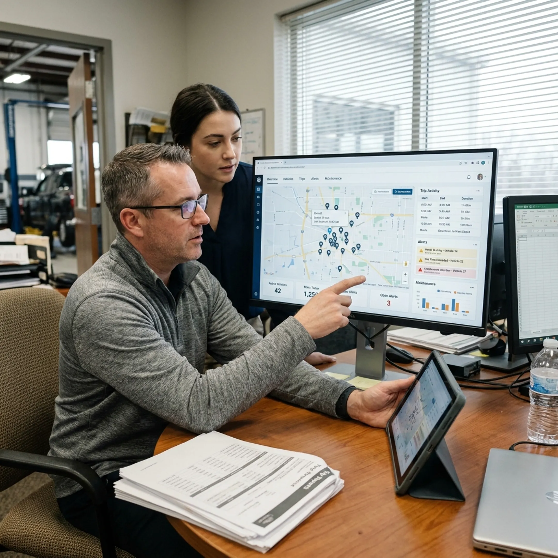 Dealer team monitoring GPS vehicle data