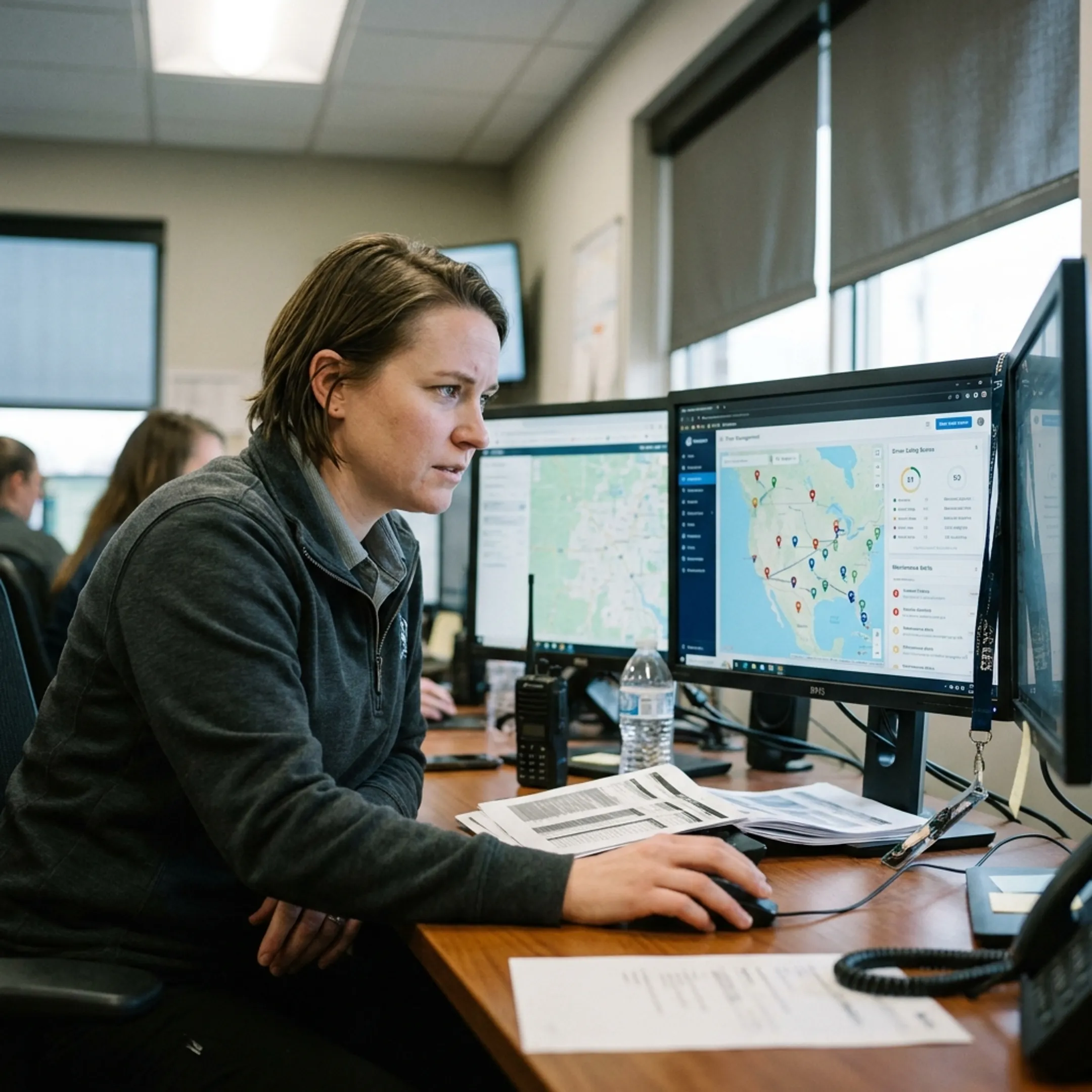 Dispatcher reviewing fleet telematics data