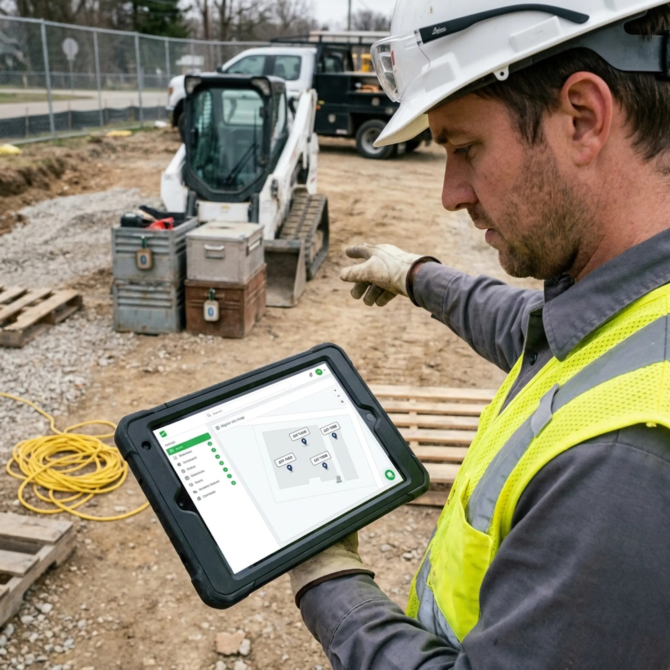 Technician locating equipment with asset tracking software