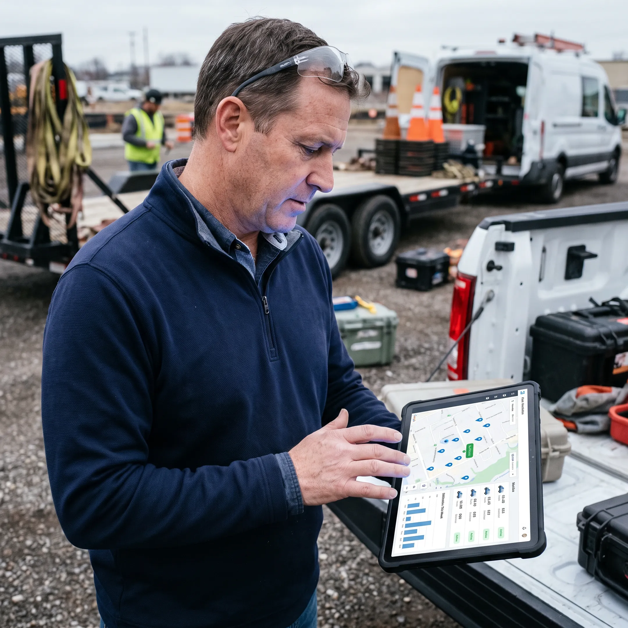 Fleet manager reviewing asset locations on dashboard