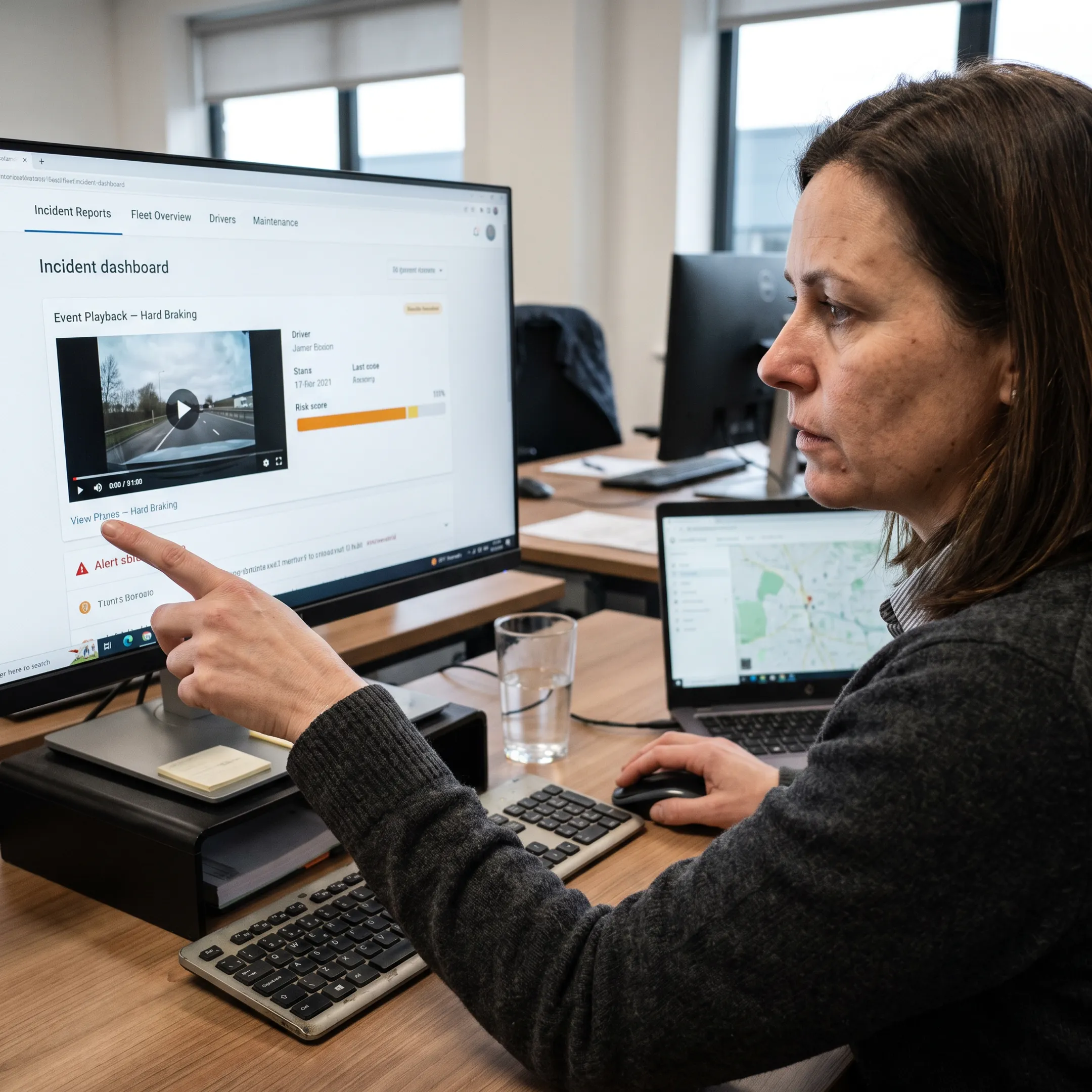 Fleet manager reviewing an incident report dashboard