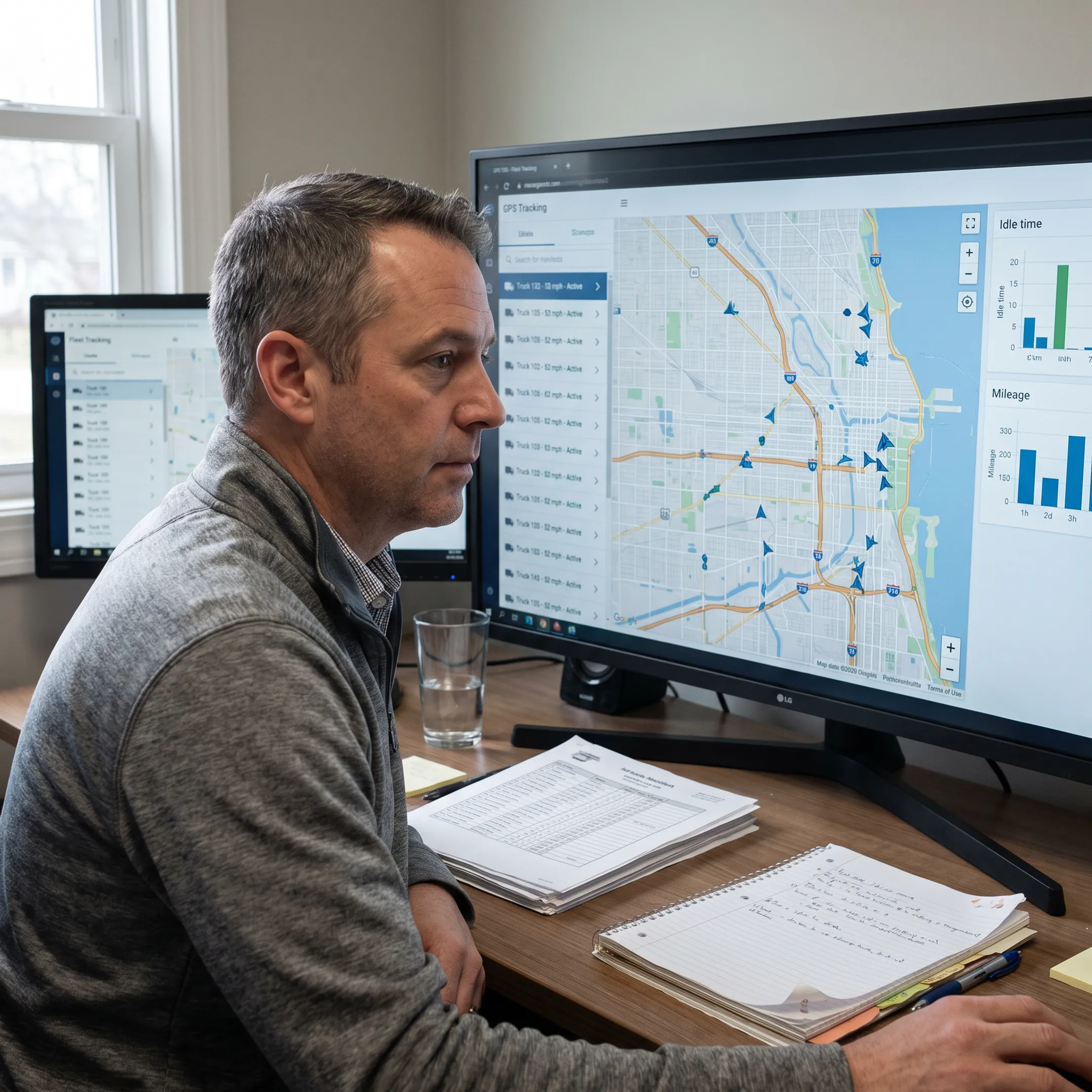 Fleet manager viewing live vehicle locations