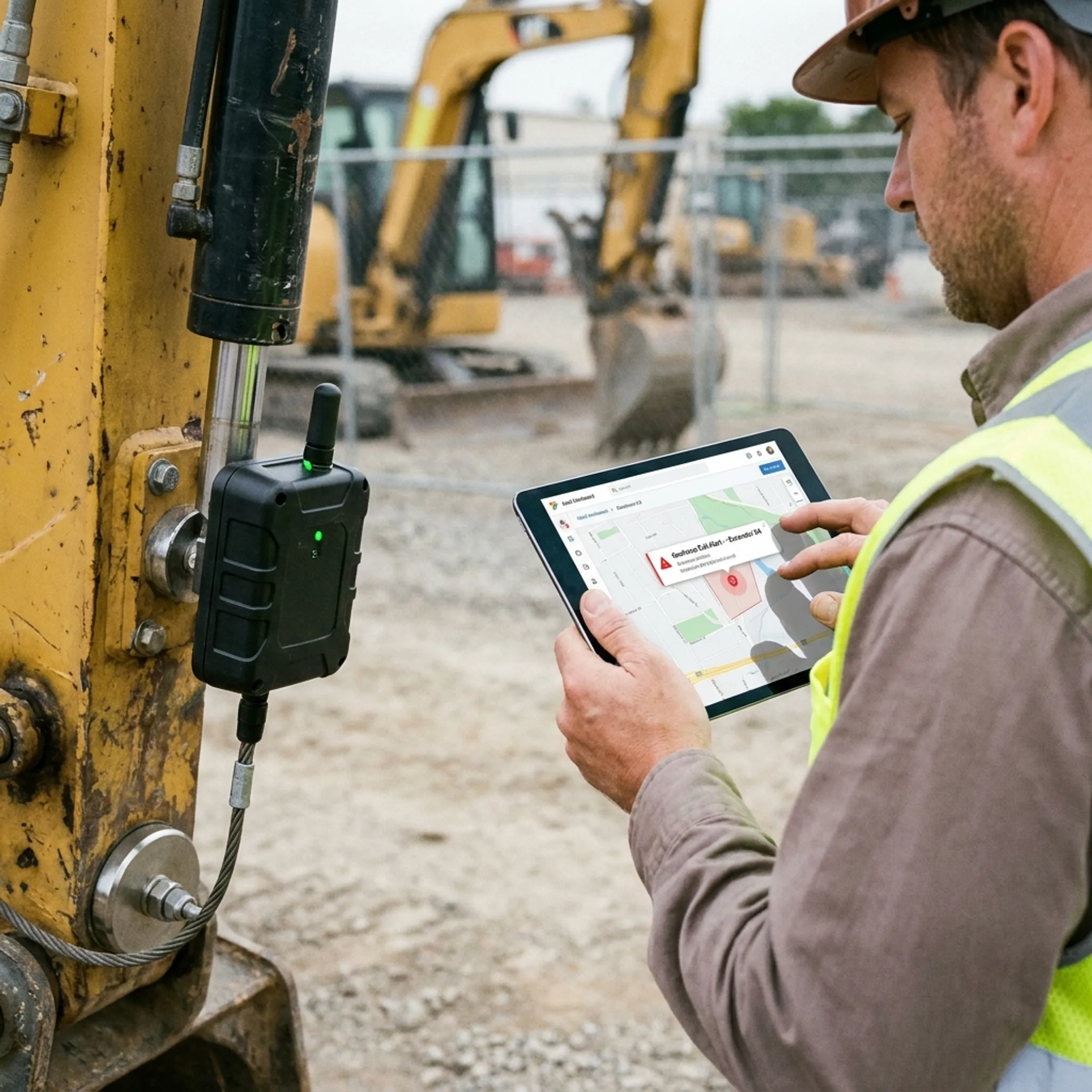 GPS tracker attached to construction equipment