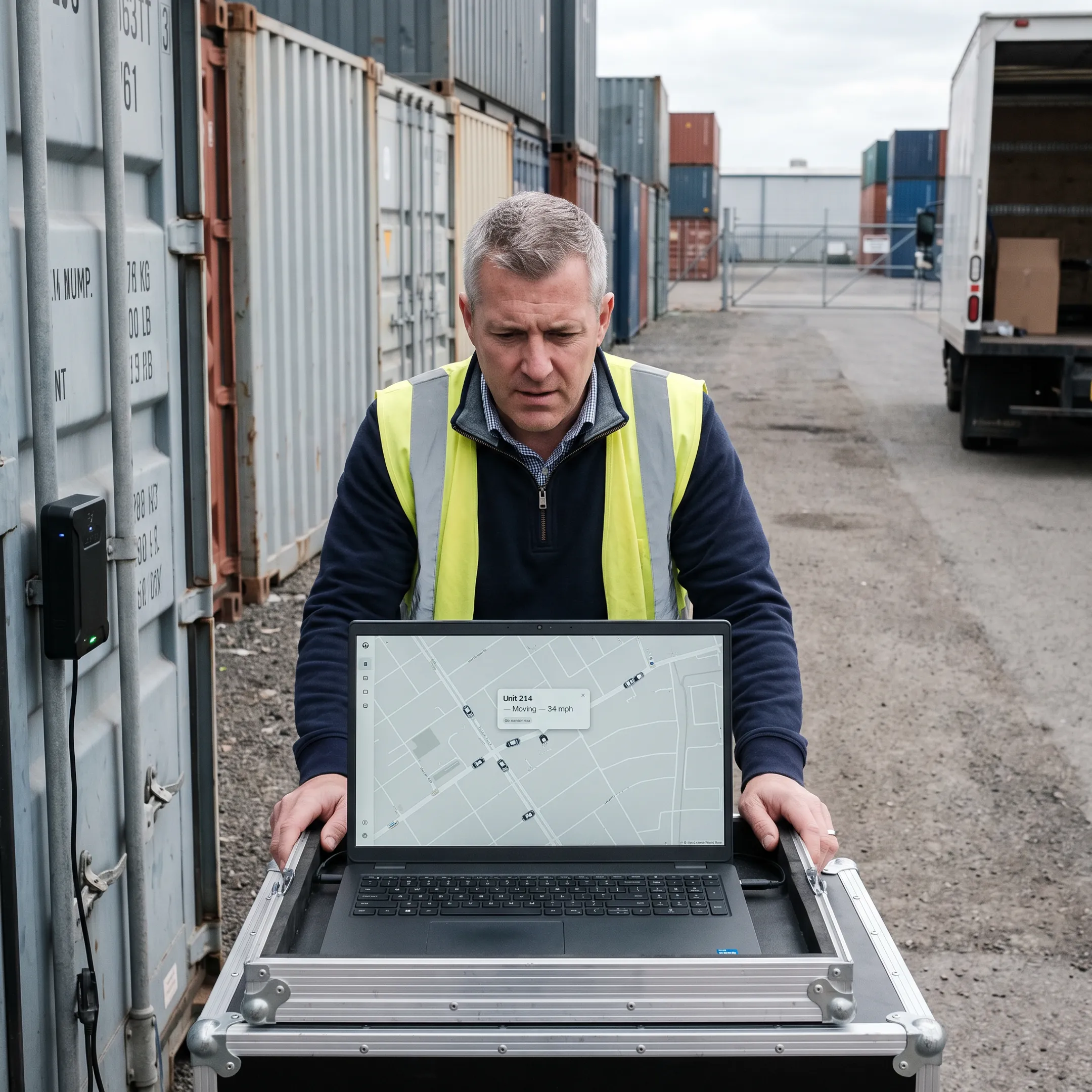 Shipping container tracked through a GPS dashboard