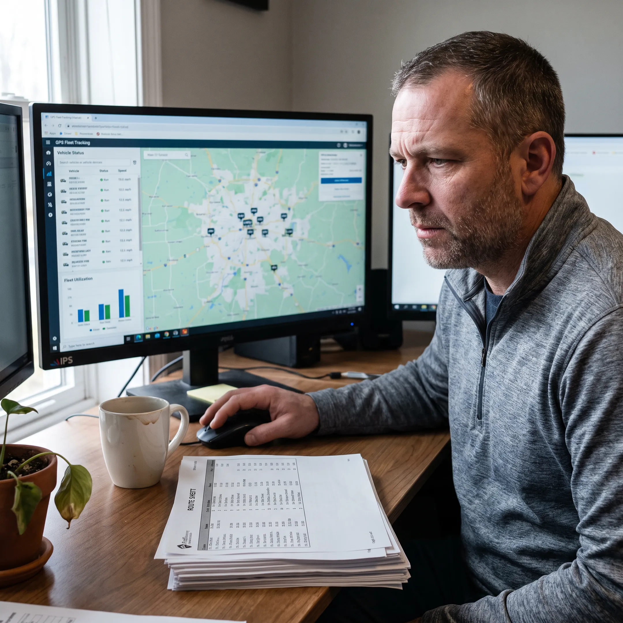 Fleet manager reviewing live vehicle locations