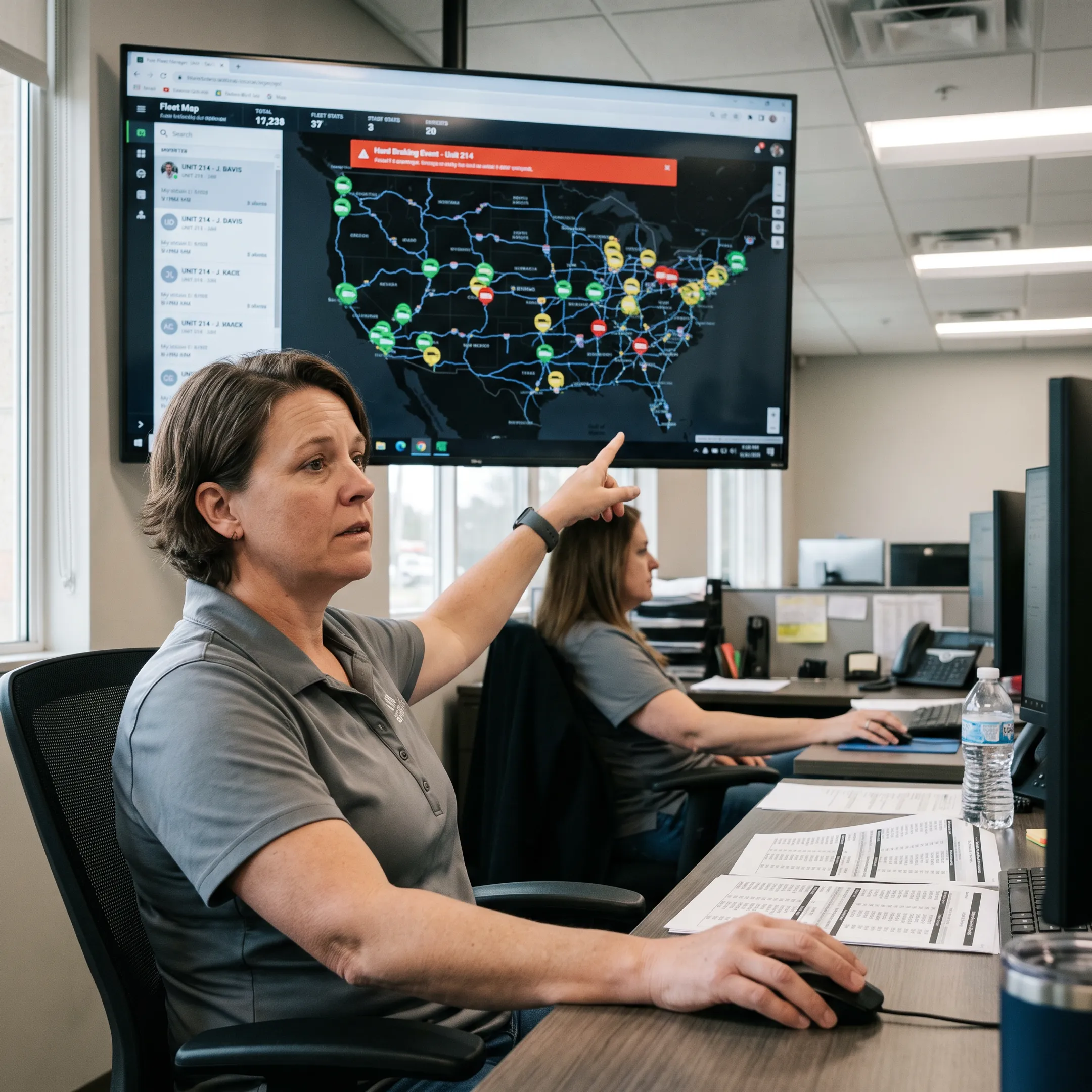 Fleet manager reviewing truck locations on a live map