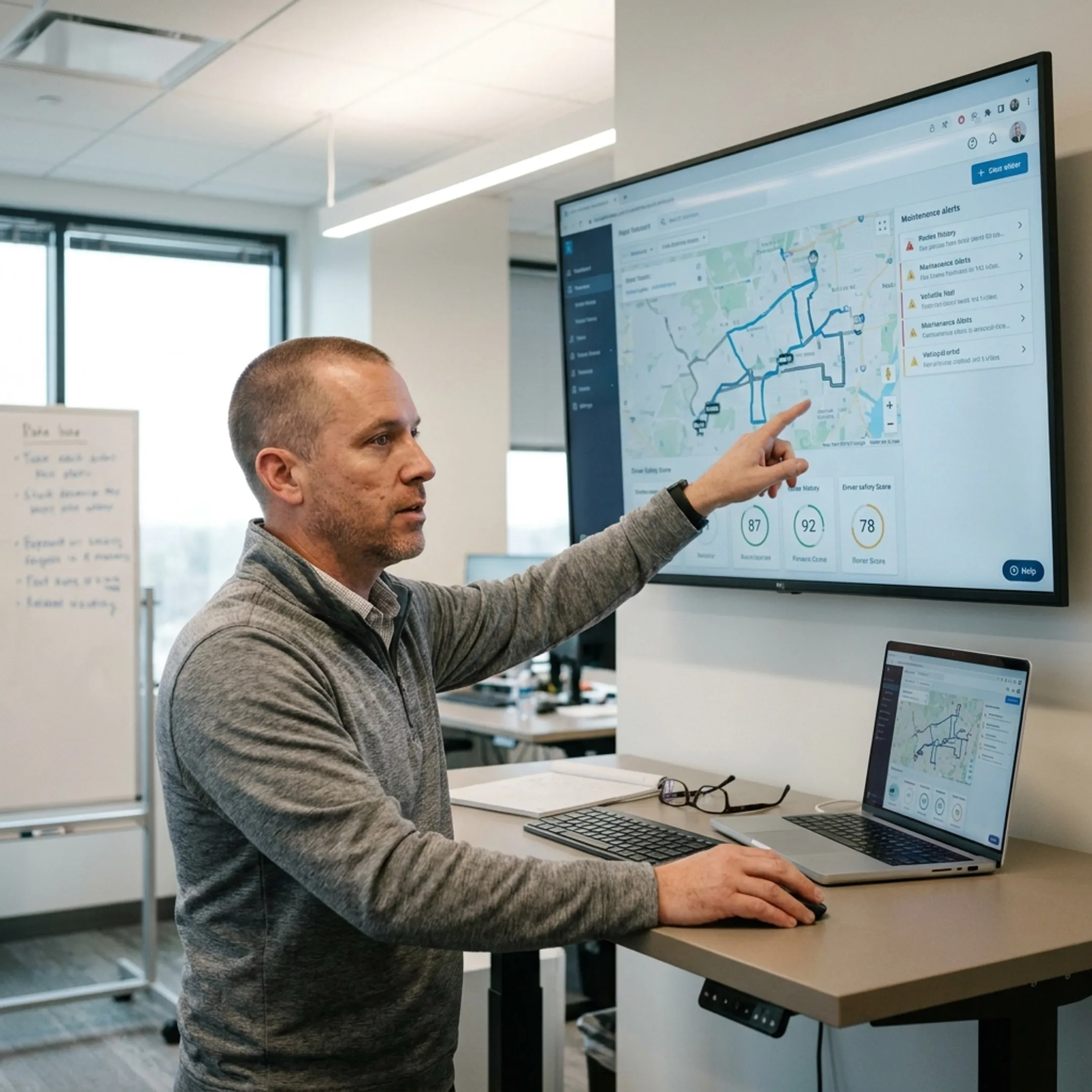 Fleet manager reviewing vehicle telematics