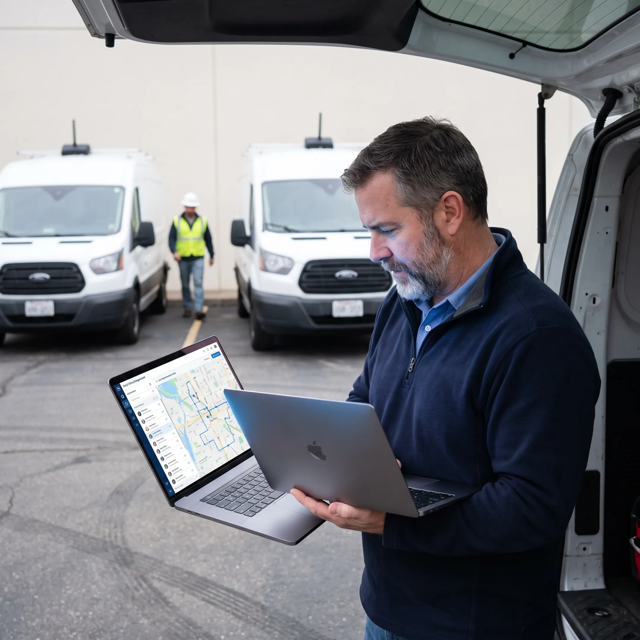 Fleet vehicle with GPS tracking dashboard