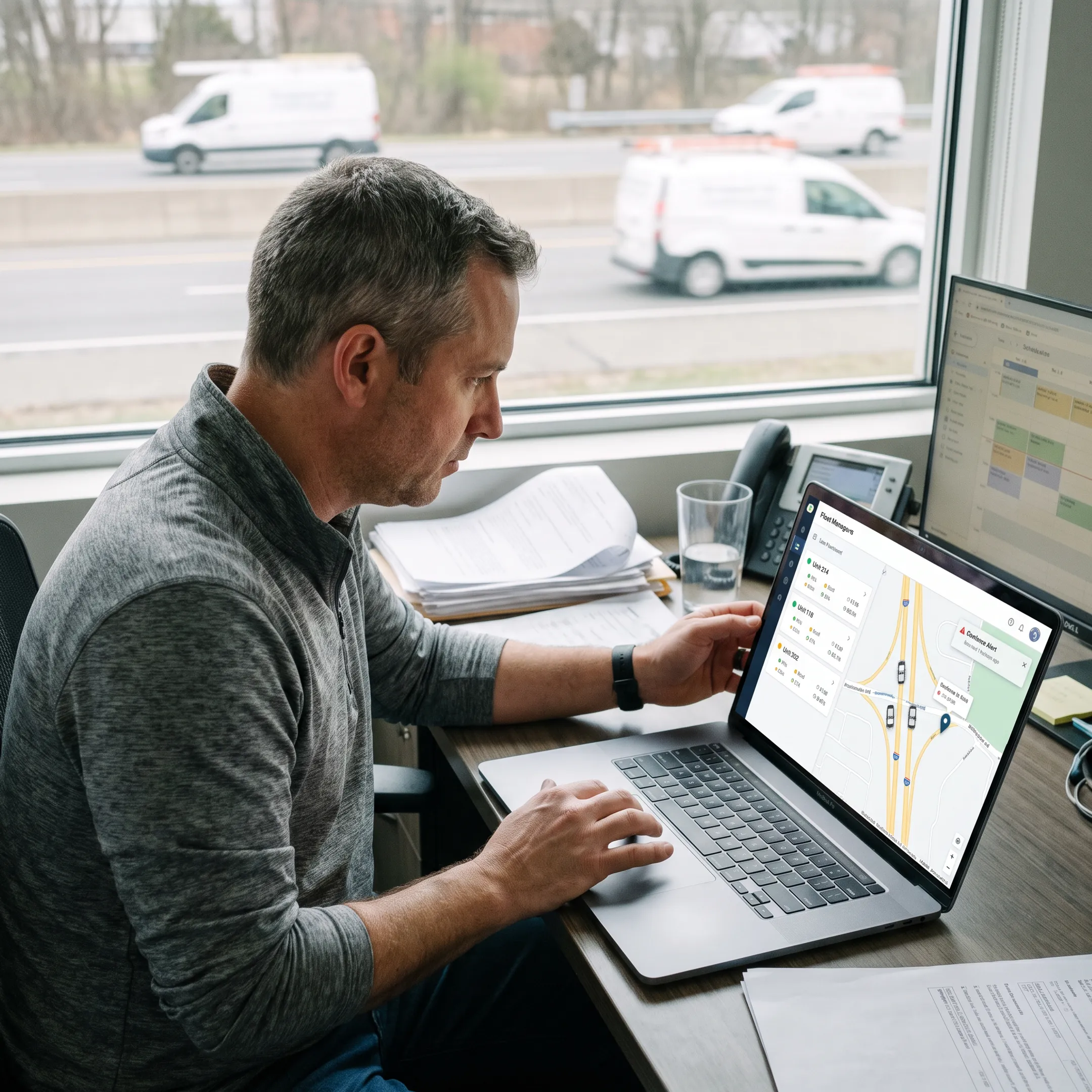 Fleet manager reviewing live vehicle locations